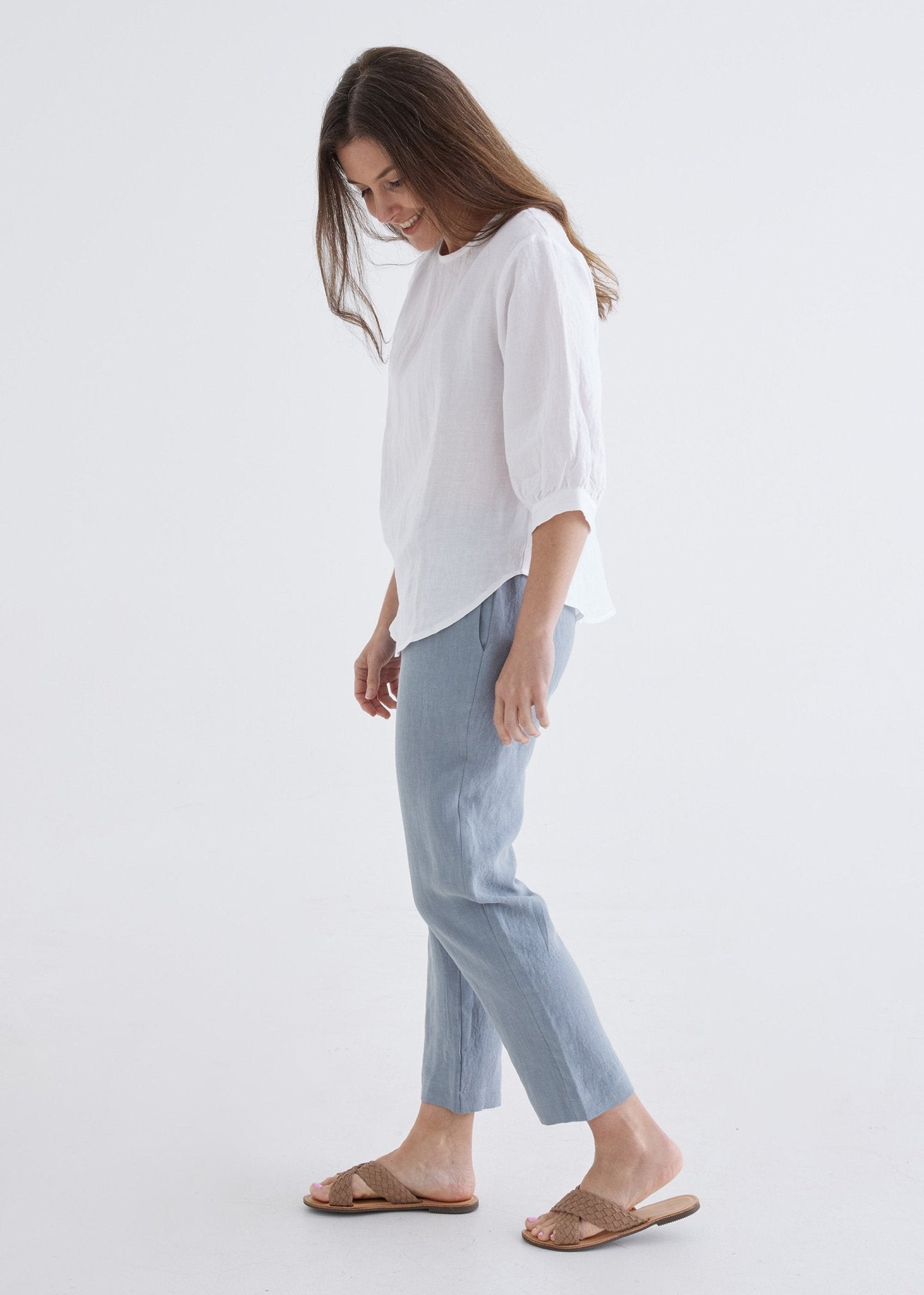 Laura Linen Top in White-Devina Louise-stride