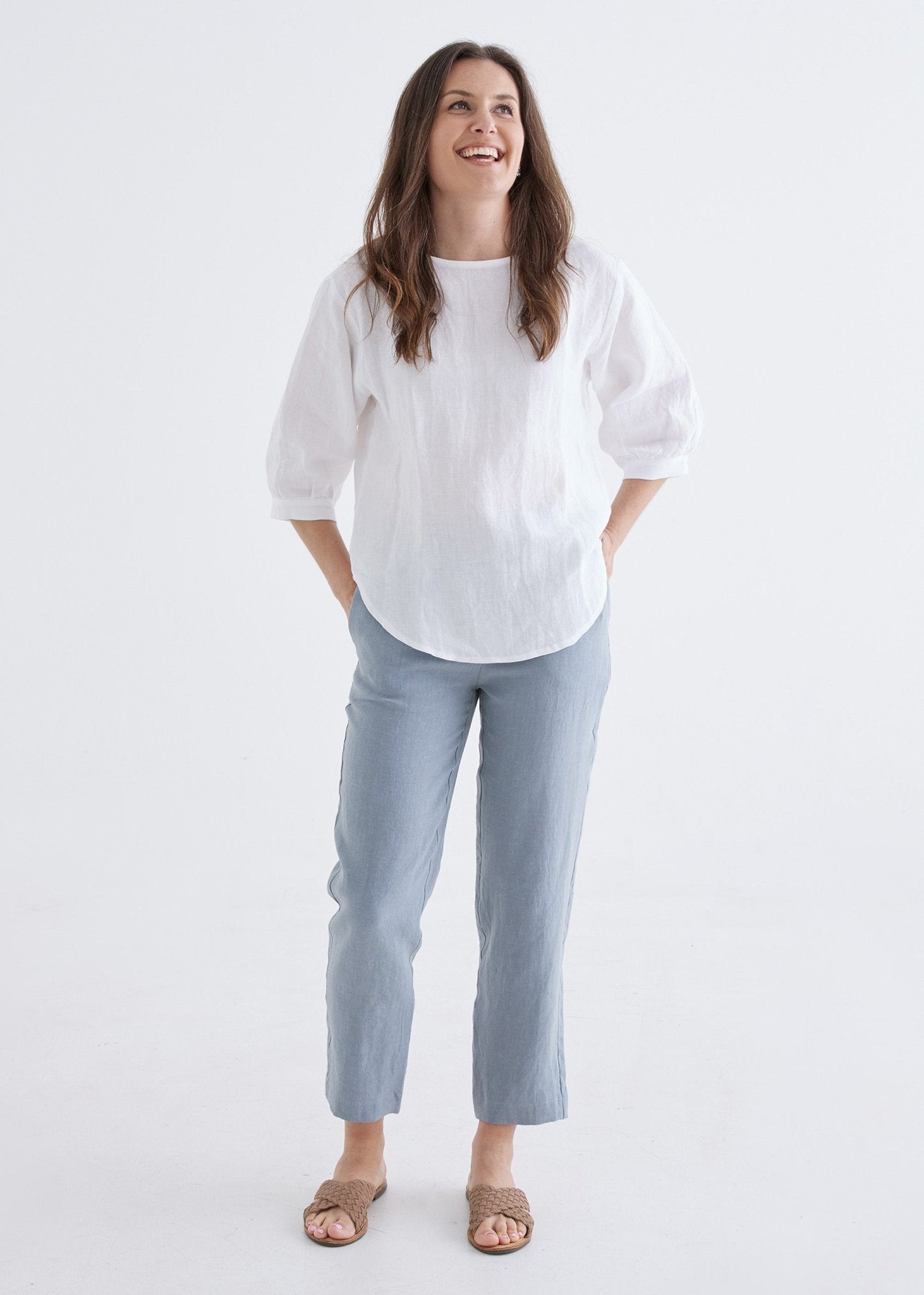 Laura Linen Top in White-Devina Louise-stride