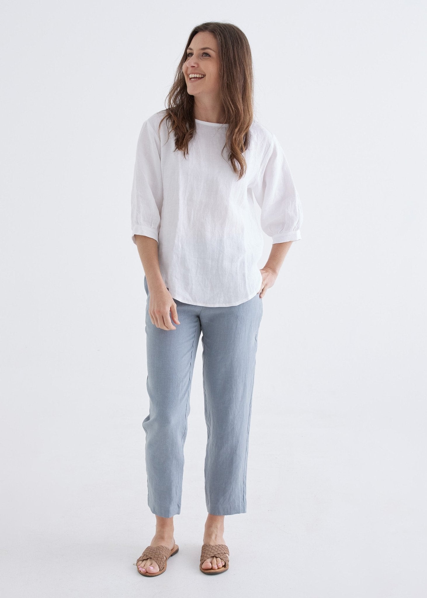 Laura Linen Top in White-Devina Louise-stride