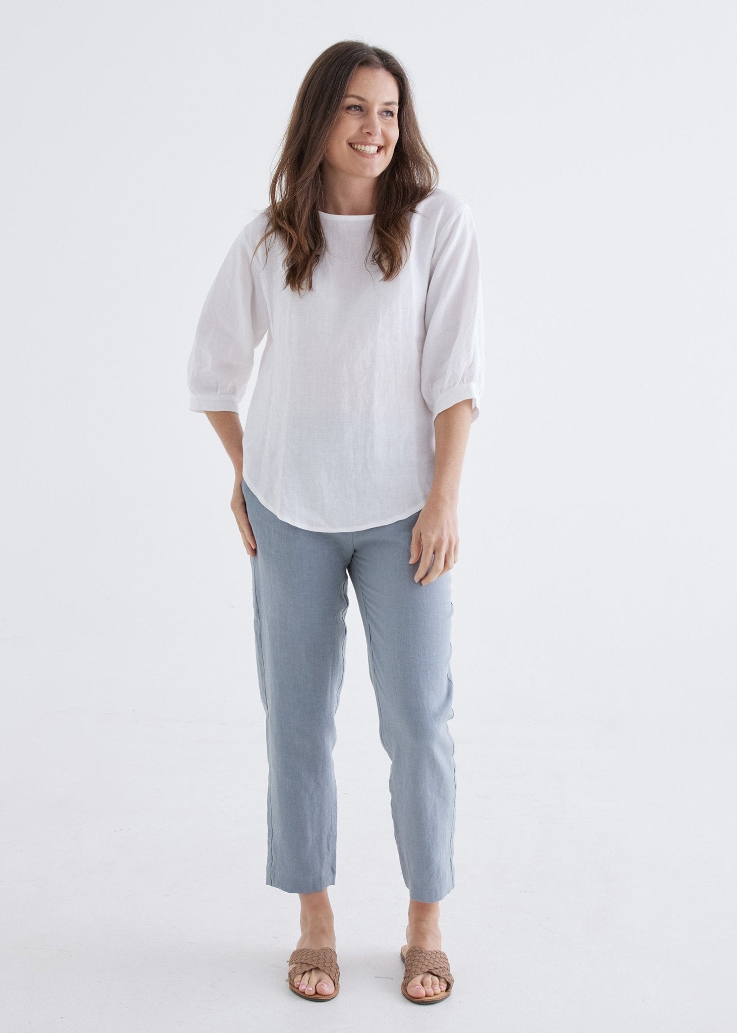 Laura Linen Top in White-Devina Louise-stride