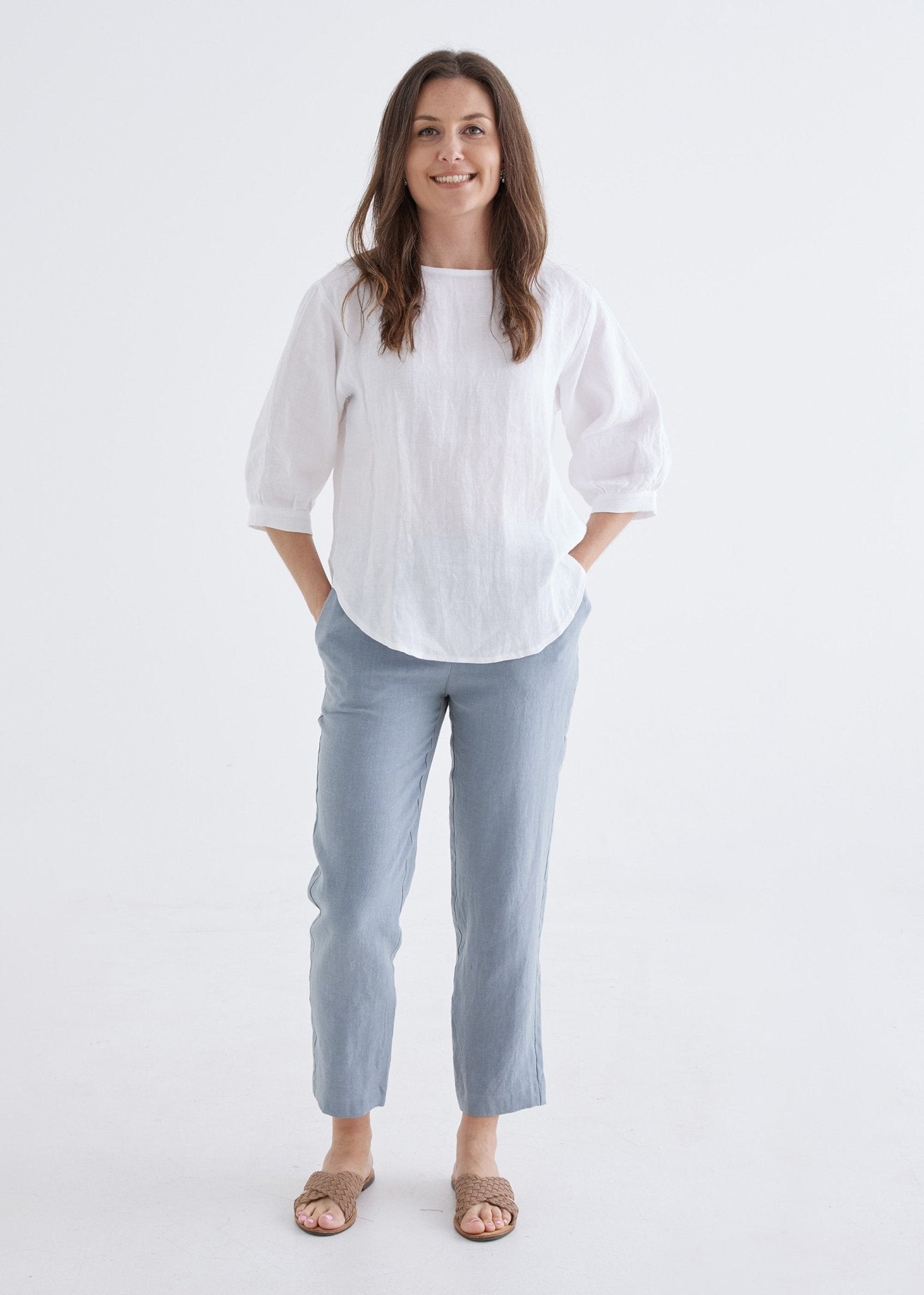 Laura Linen Top in White-Devina Louise-stride