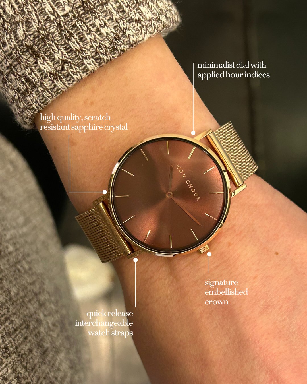 L'ESSENTIAL - ESPRESSO/ROSE GOLD WATCH - MESH - Mon Choux - stride