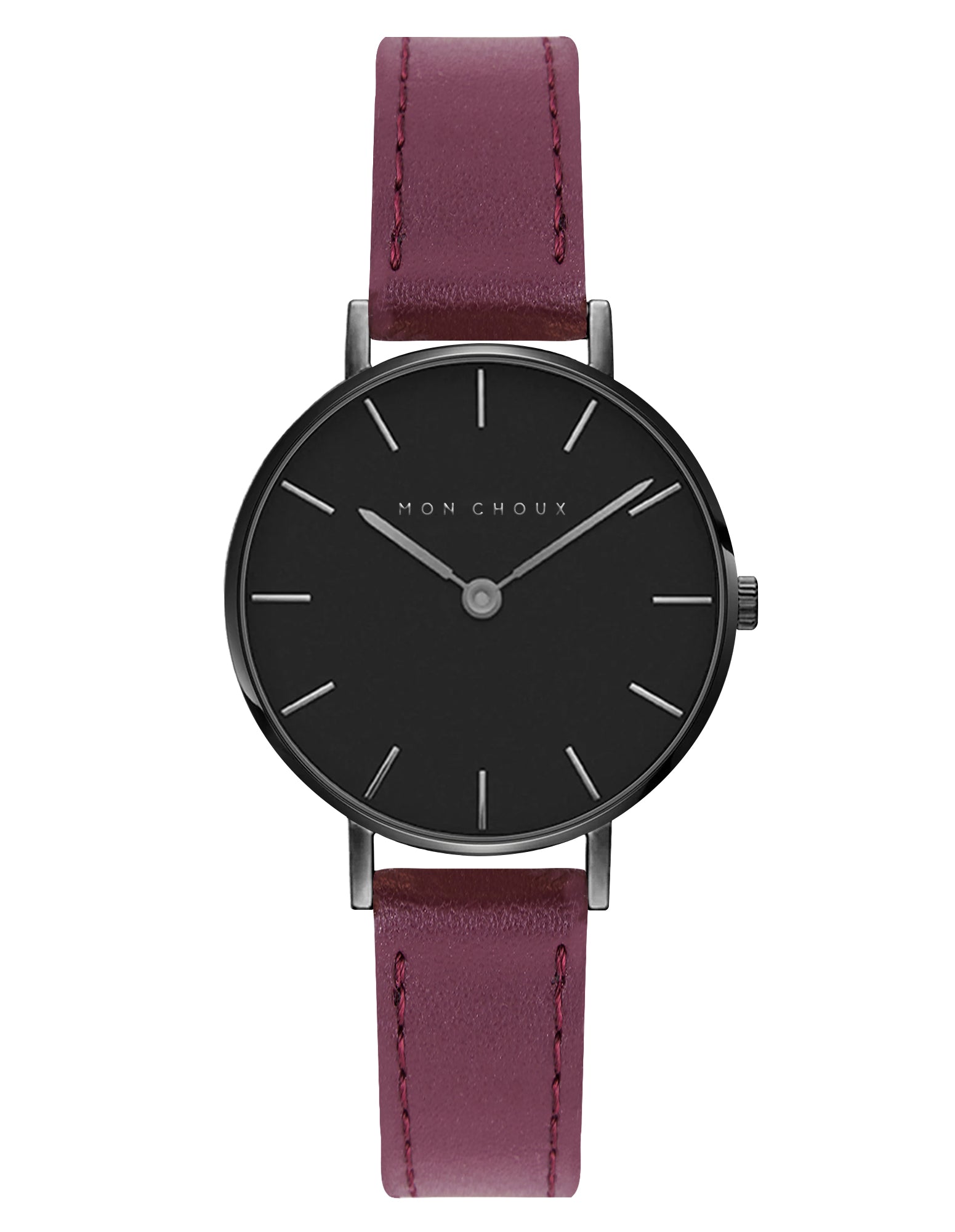 L'ESSENTIAL - MATTE BLACK WATCH - BURGUNDY VEGAN LEATHER | GRAPE - Mon Choux - stride