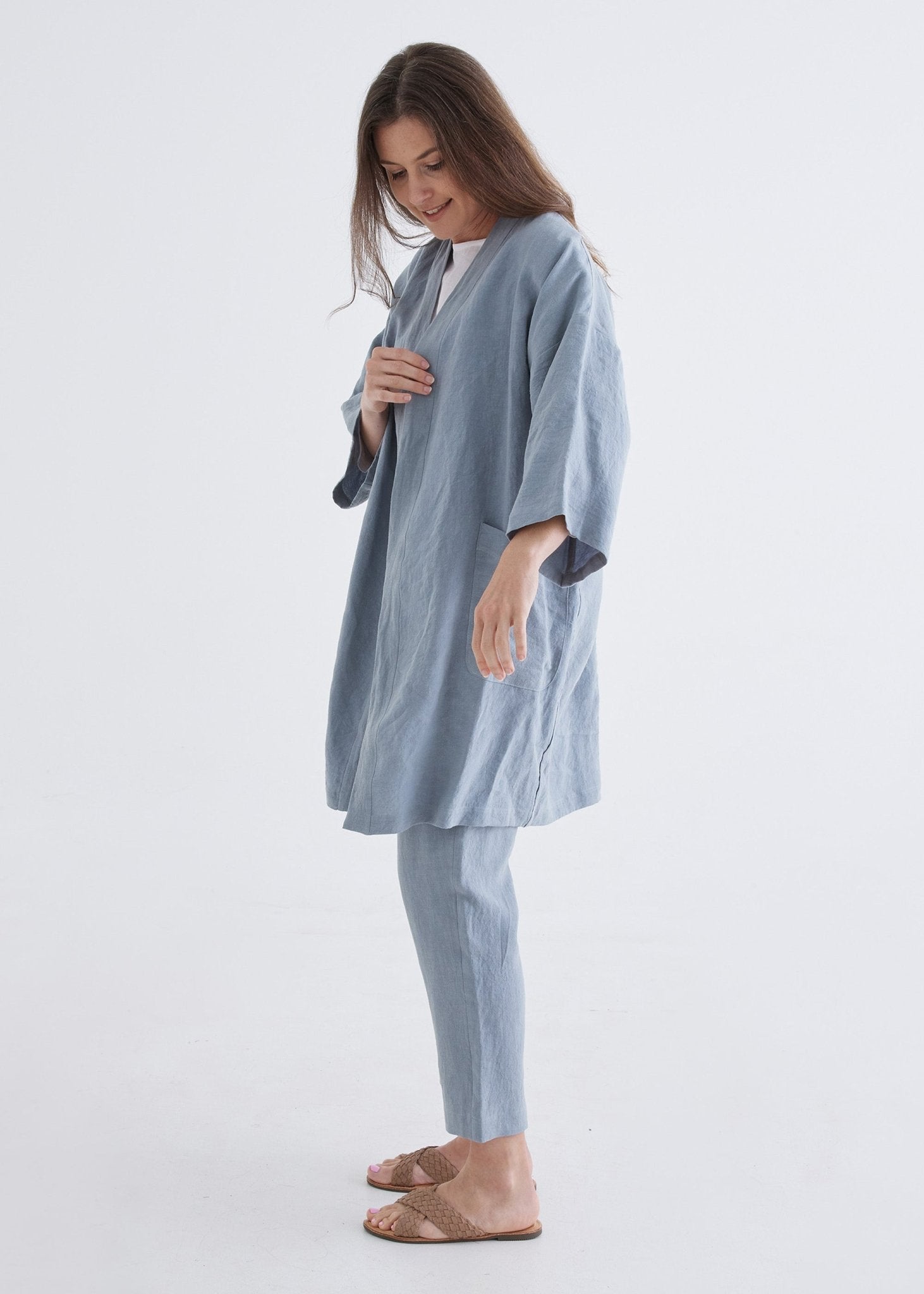 Linen Robe in Dove Blue-Devina Louise-stride