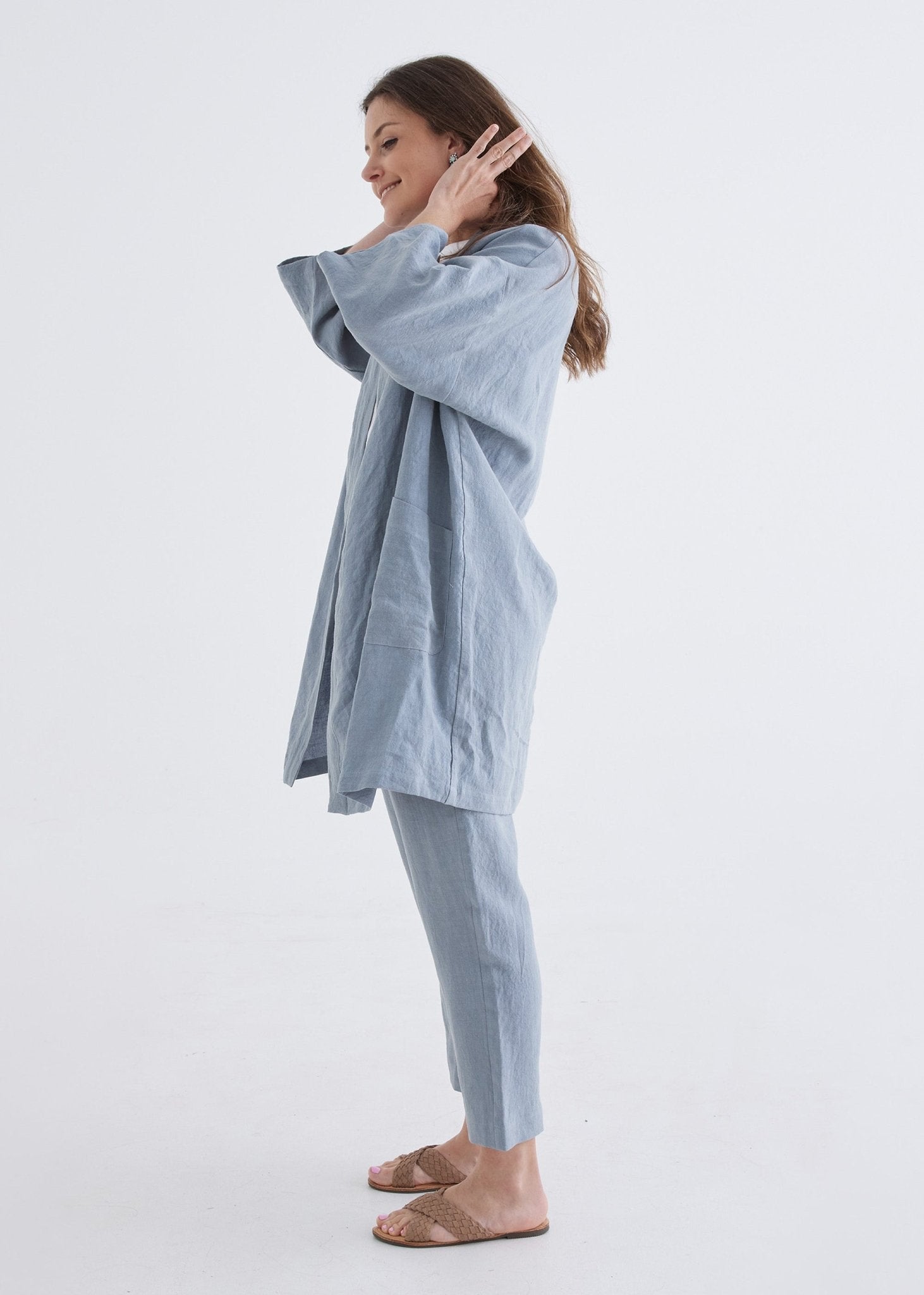 Linen Robe in Dove Blue-Devina Louise-stride