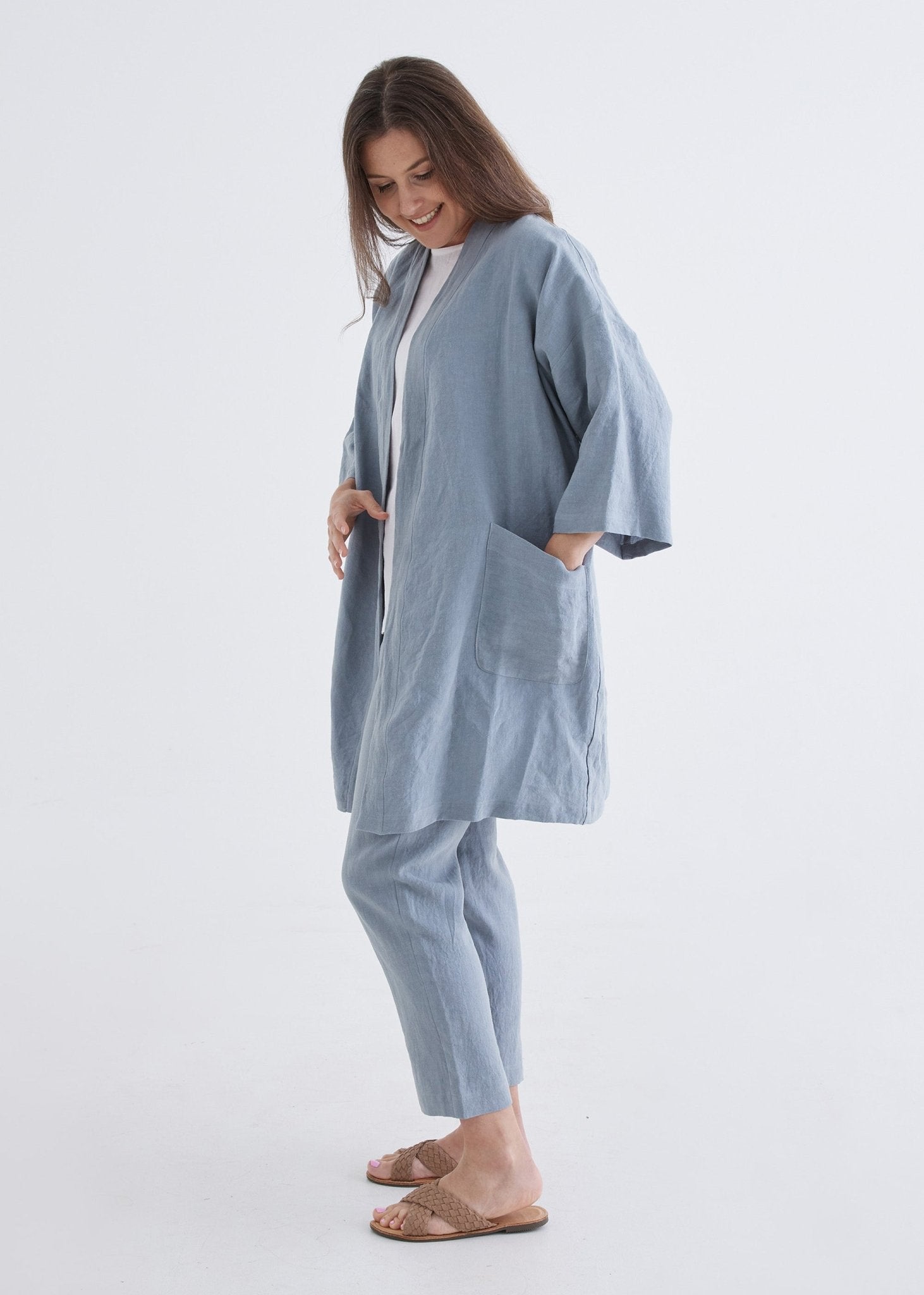 Linen Robe in Dove Blue-Devina Louise-stride