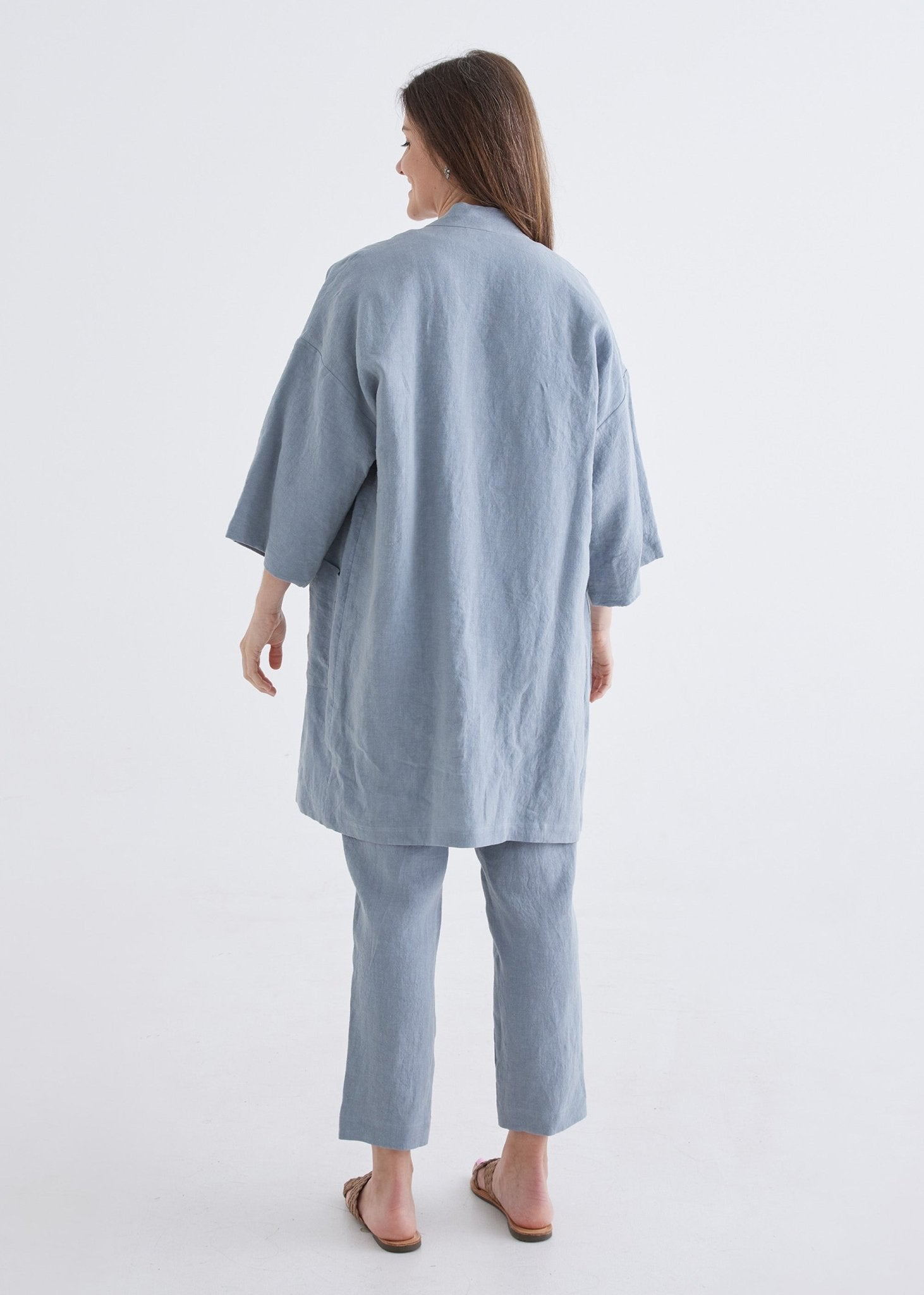 Linen Robe in Dove Blue-Devina Louise-stride