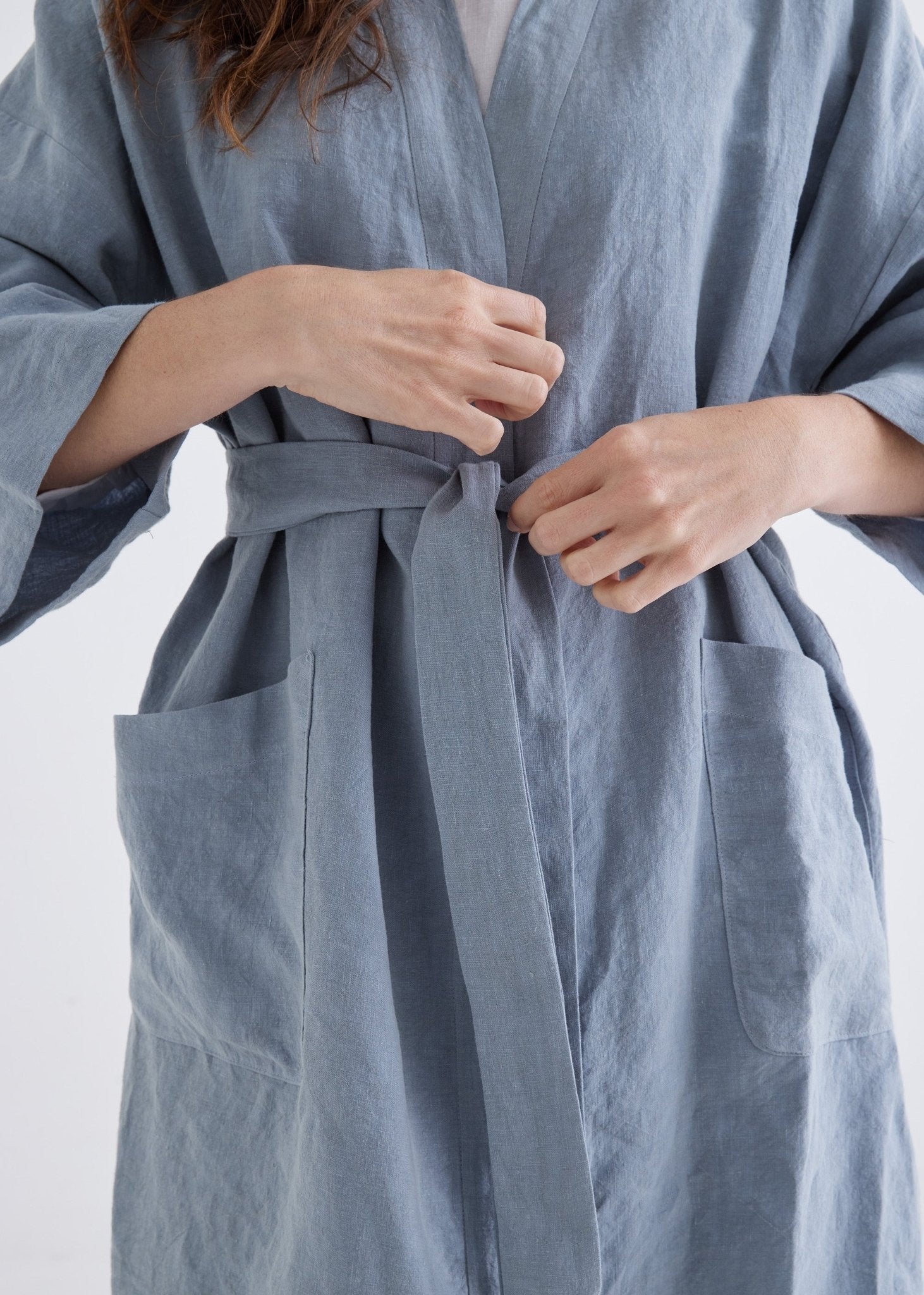 Linen Robe in Dove Blue-Devina Louise-stride