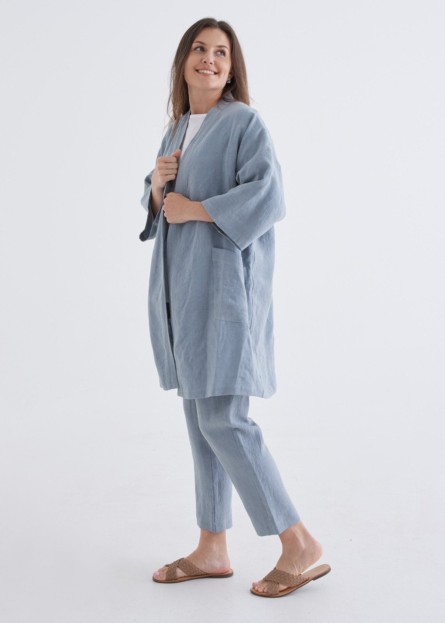 Linen Robe in Dove Blue-Devina Louise-stride