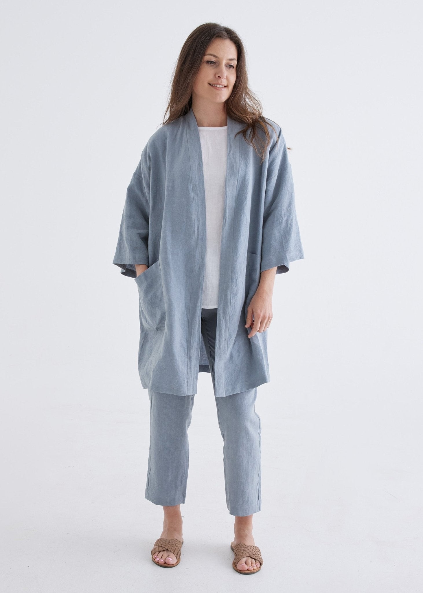 Linen Robe in Dove Blue-Devina Louise-stride