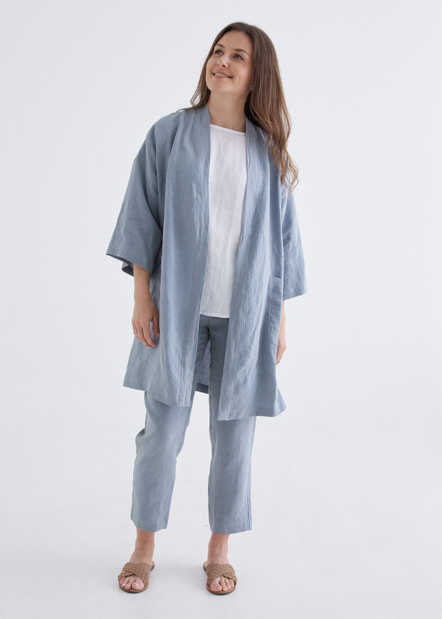 Linen Robe in Dove Blue-Devina Louise-stride