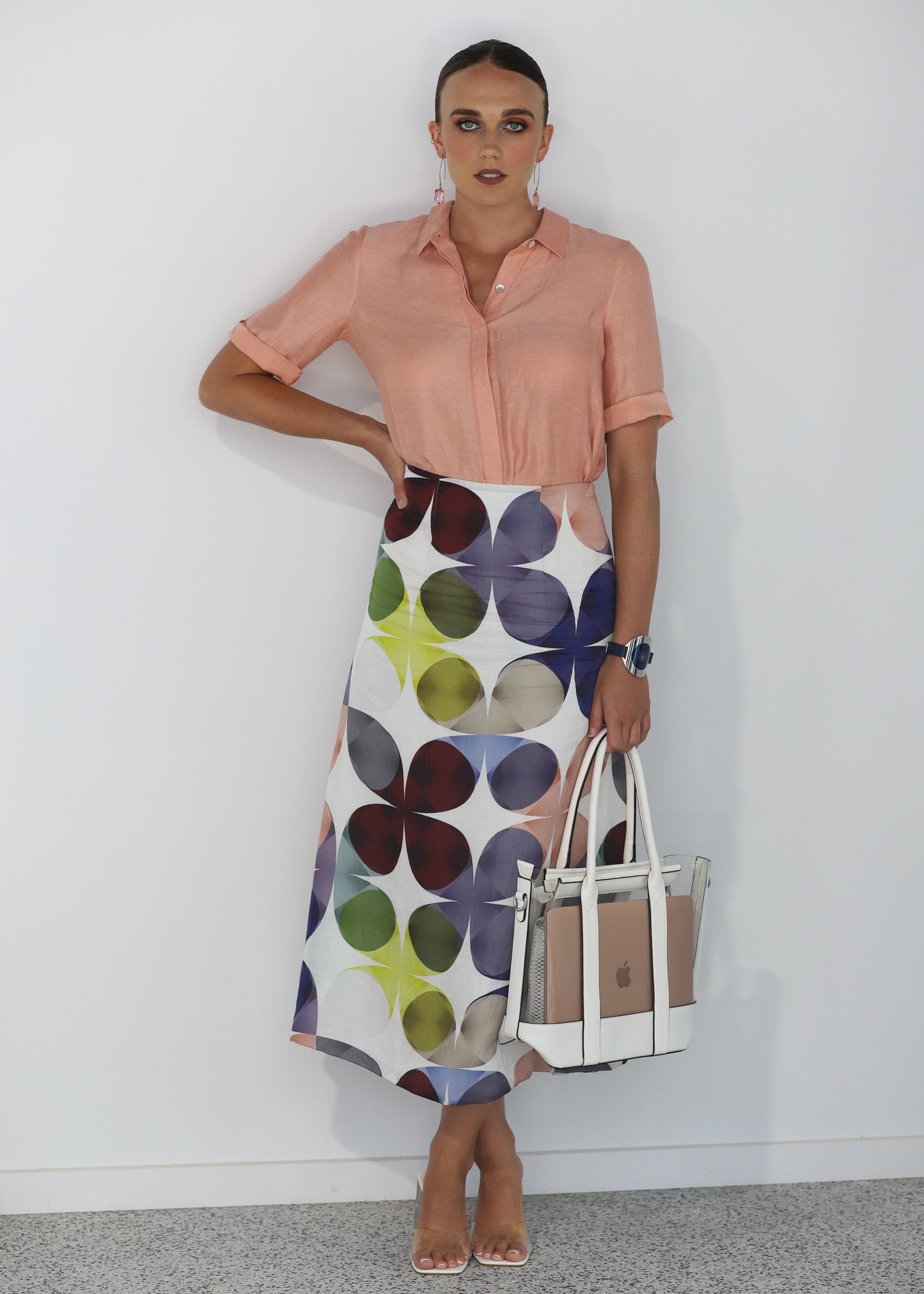 Linen Viscose 3/4 A - Line Printed Skirt "Kaleidoscope" - Why Mary - stride