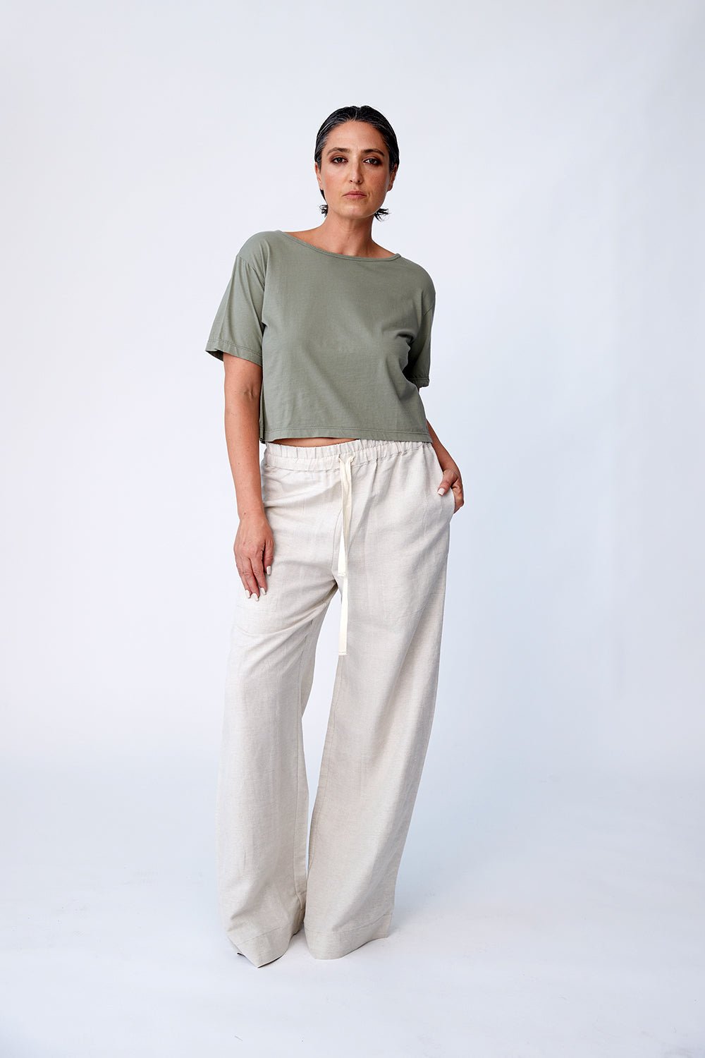 Linen Wide Leg Palazzo Pants - Natural - PRE ORDER - Tluxe - stride