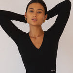 Long Sleeve Mock Wrap Top - Black - Pinky & Kamal - stride