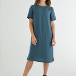 Lucy Linen Dress in Deep Teal-Devina Louise-stride