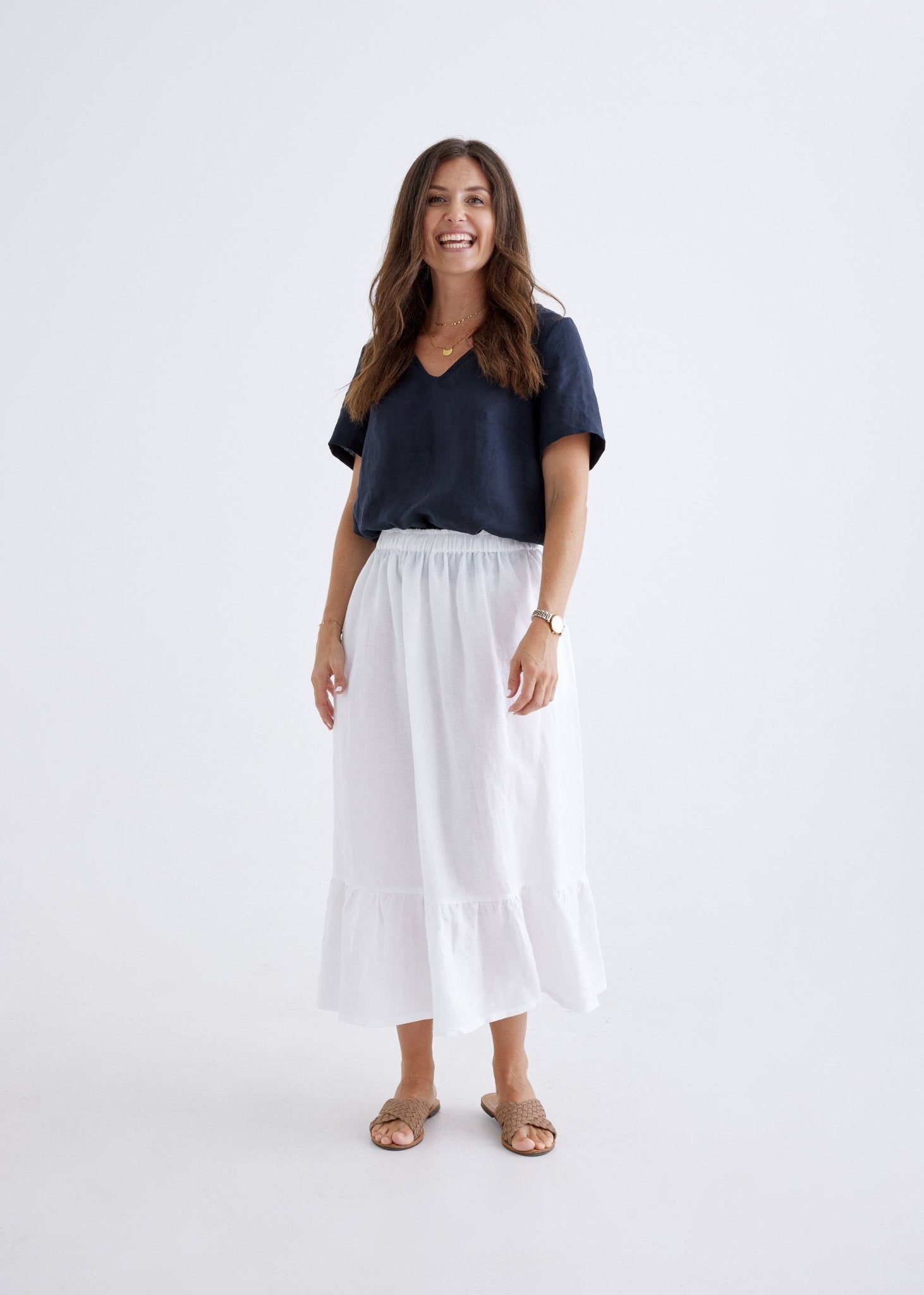 Luna Linen Skirt in White-Devina Louise-stride