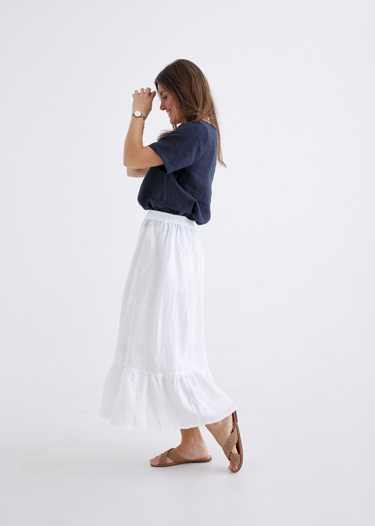 Luna Linen Skirt in White-Devina Louise-stride