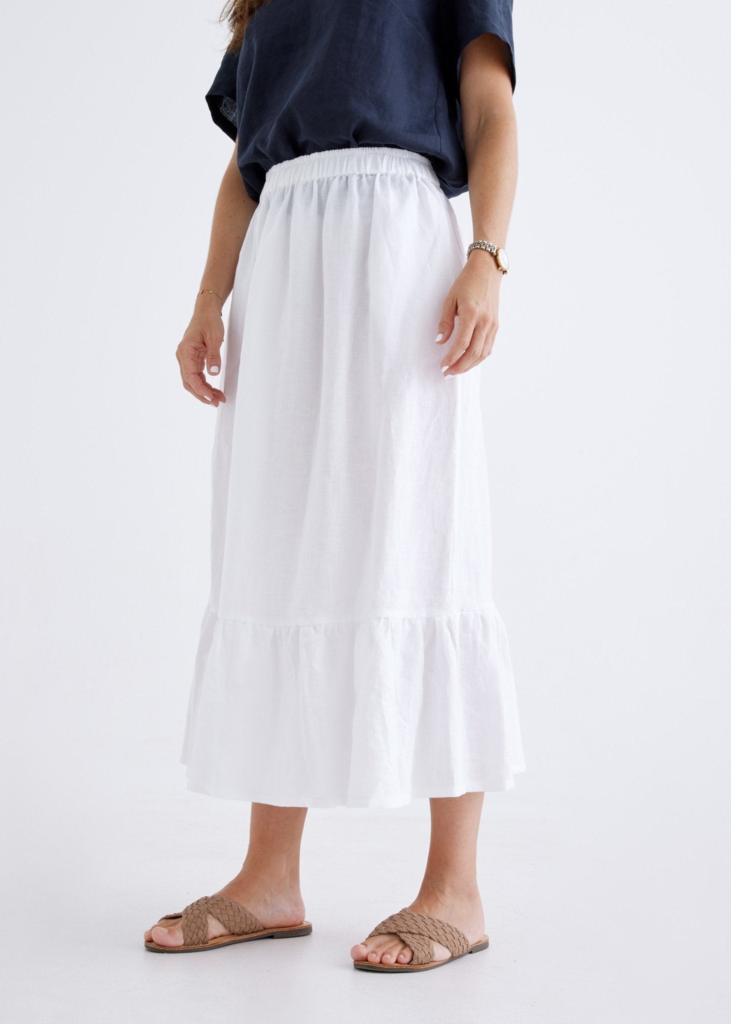 Luna Linen Skirt in White-Devina Louise-stride