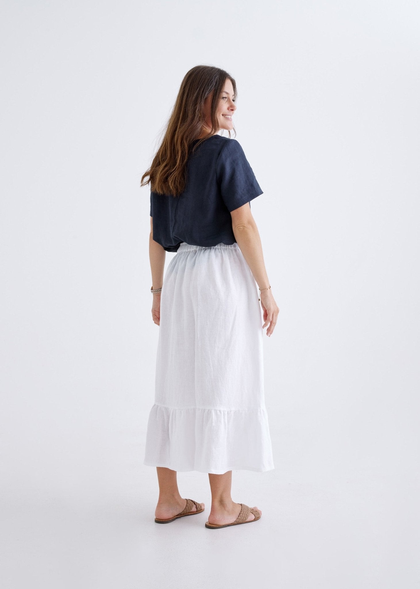 Luna Linen Skirt in White-Devina Louise-stride