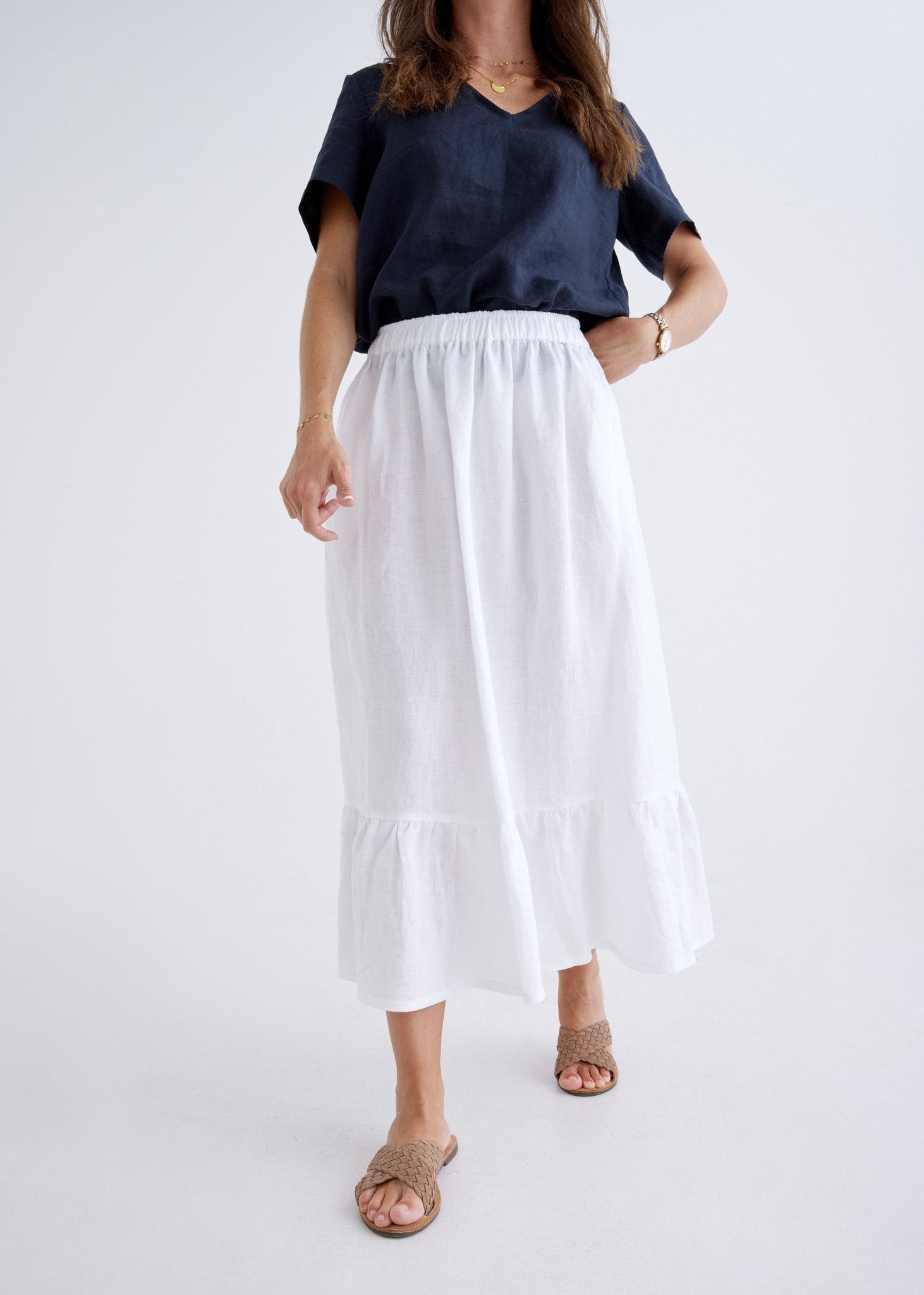 Luna Linen Skirt in White-Devina Louise-stride