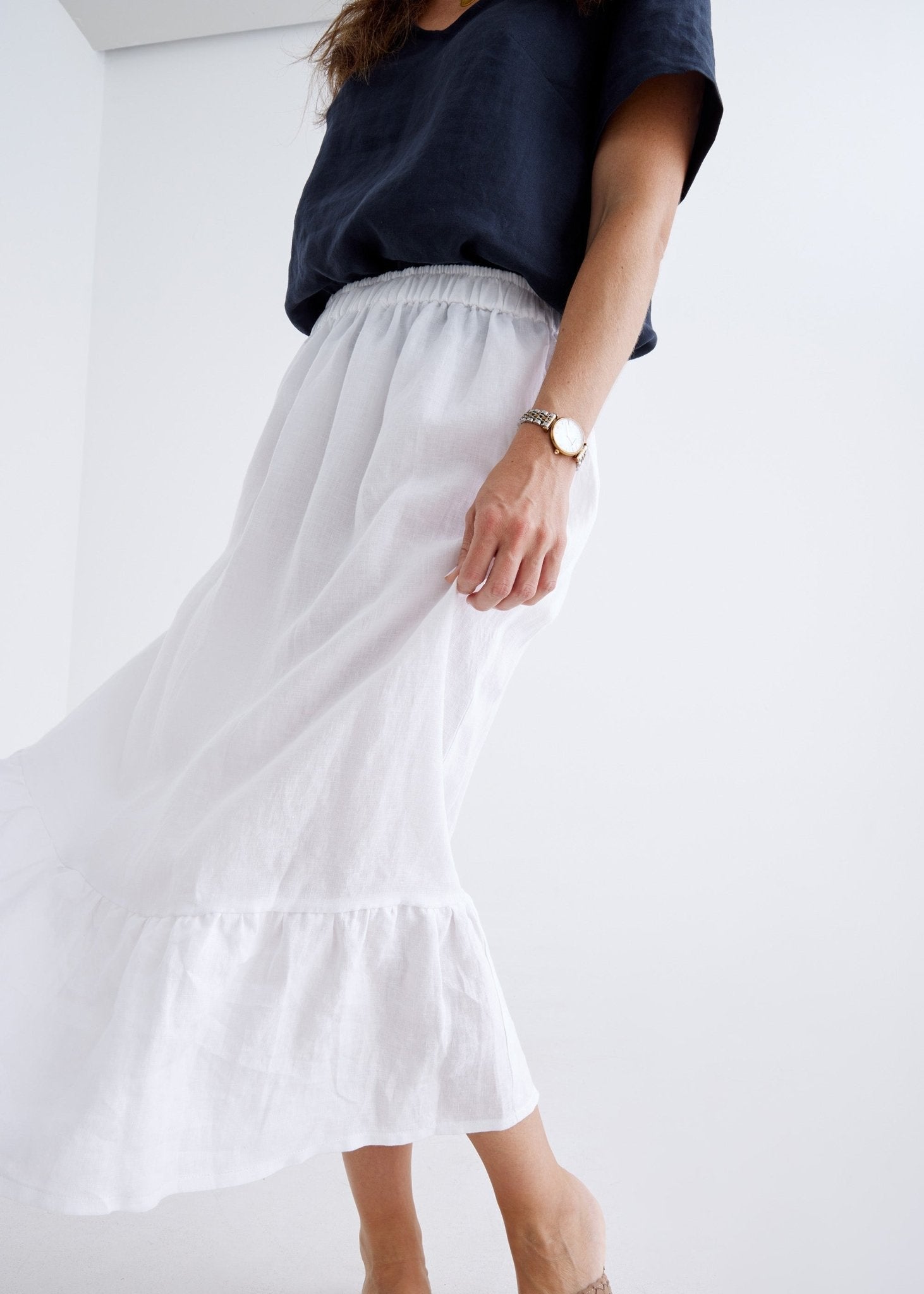 Luna Linen Skirt in White-Devina Louise-stride