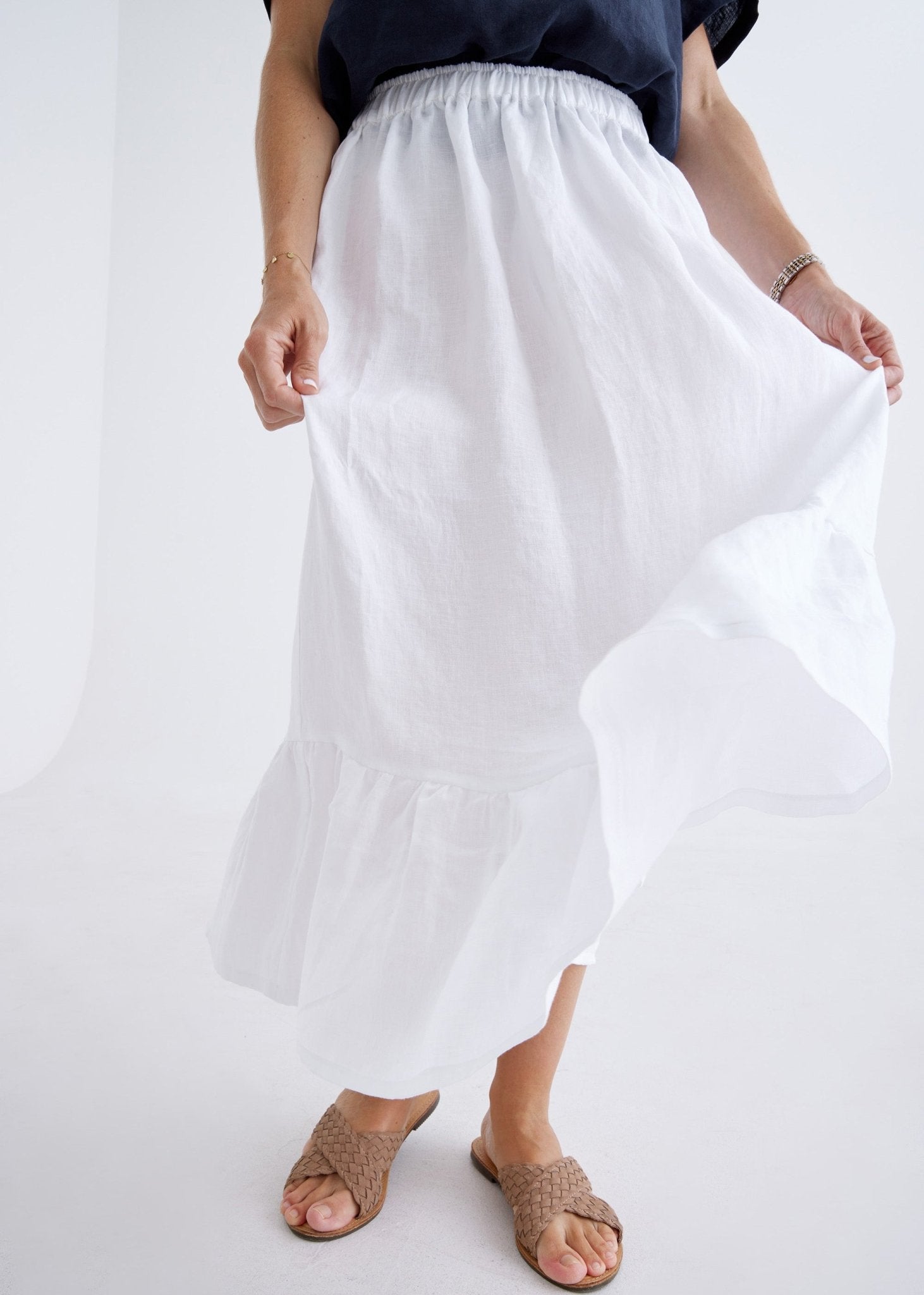 Luna Linen Skirt in White-Devina Louise-stride