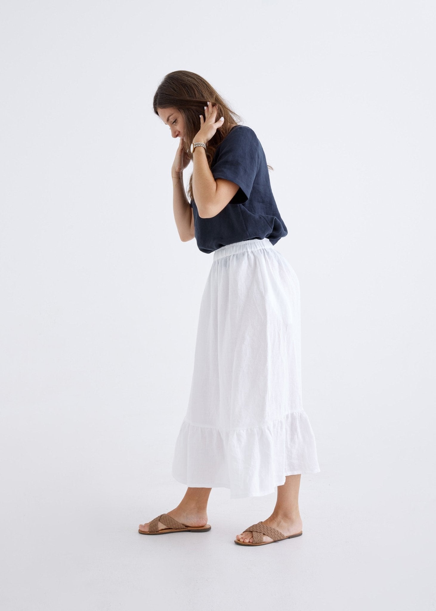 Luna Linen Skirt in White-Devina Louise-stride