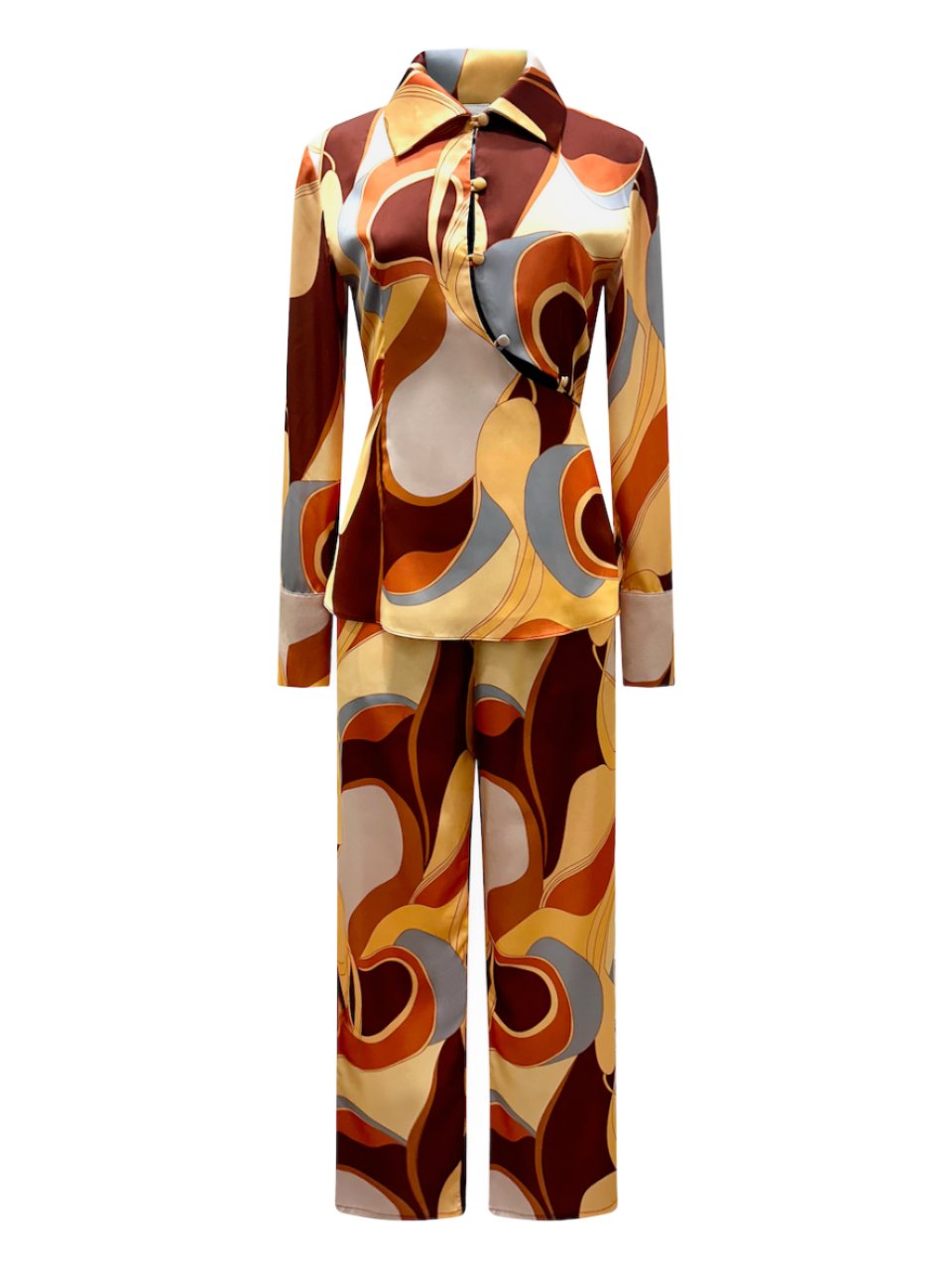 "Marisa" Retro Print Pants Suit - Why Mary - stride