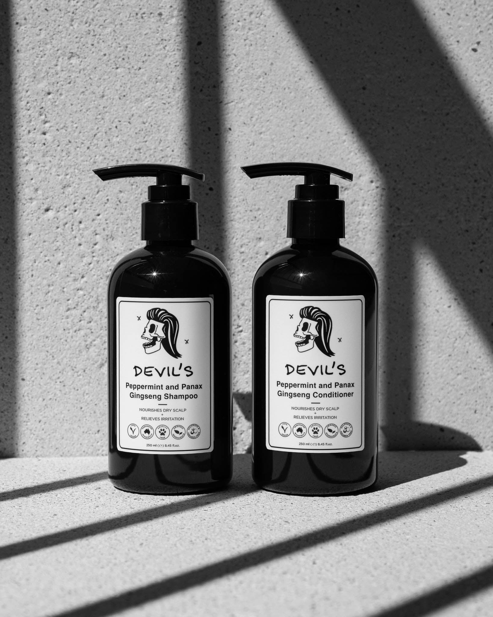 MEN'S ITCHY SCALP PACK - PEPPERMINT AND PANAX GINGSENG SHAMPOO & CONDITIONER - Devils Hair & Beard Care - stride