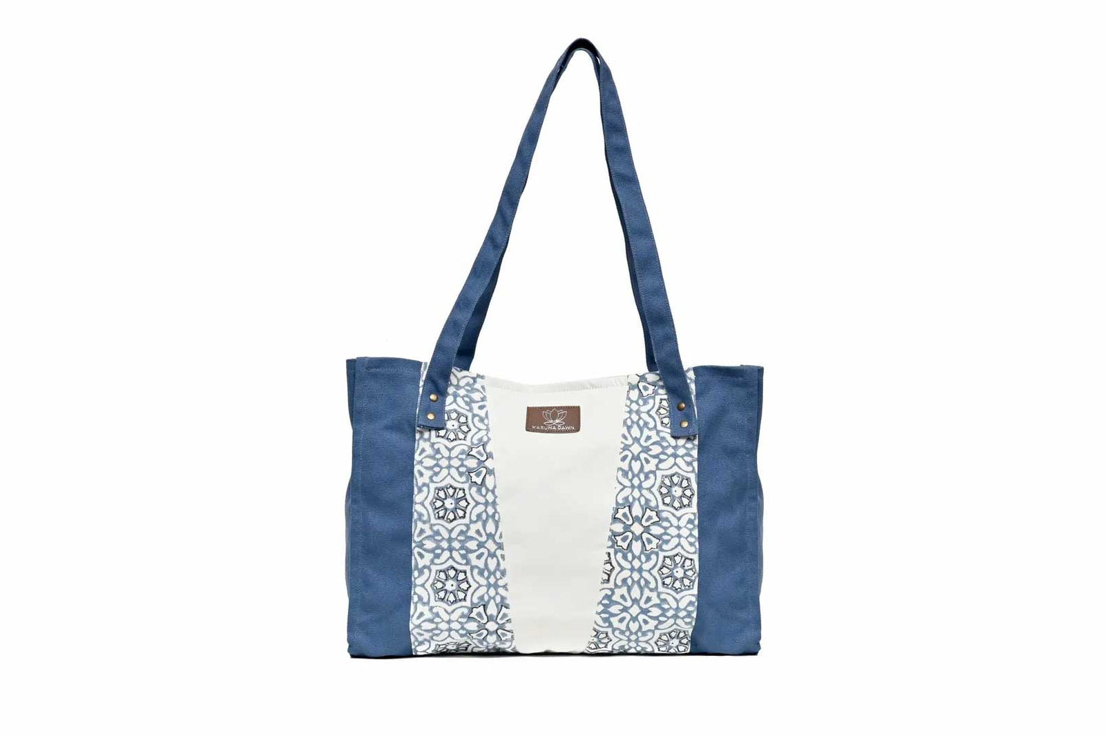 Navy Blue & Natural Organic Cotton Tote Bag - Karuna Dawn - stride