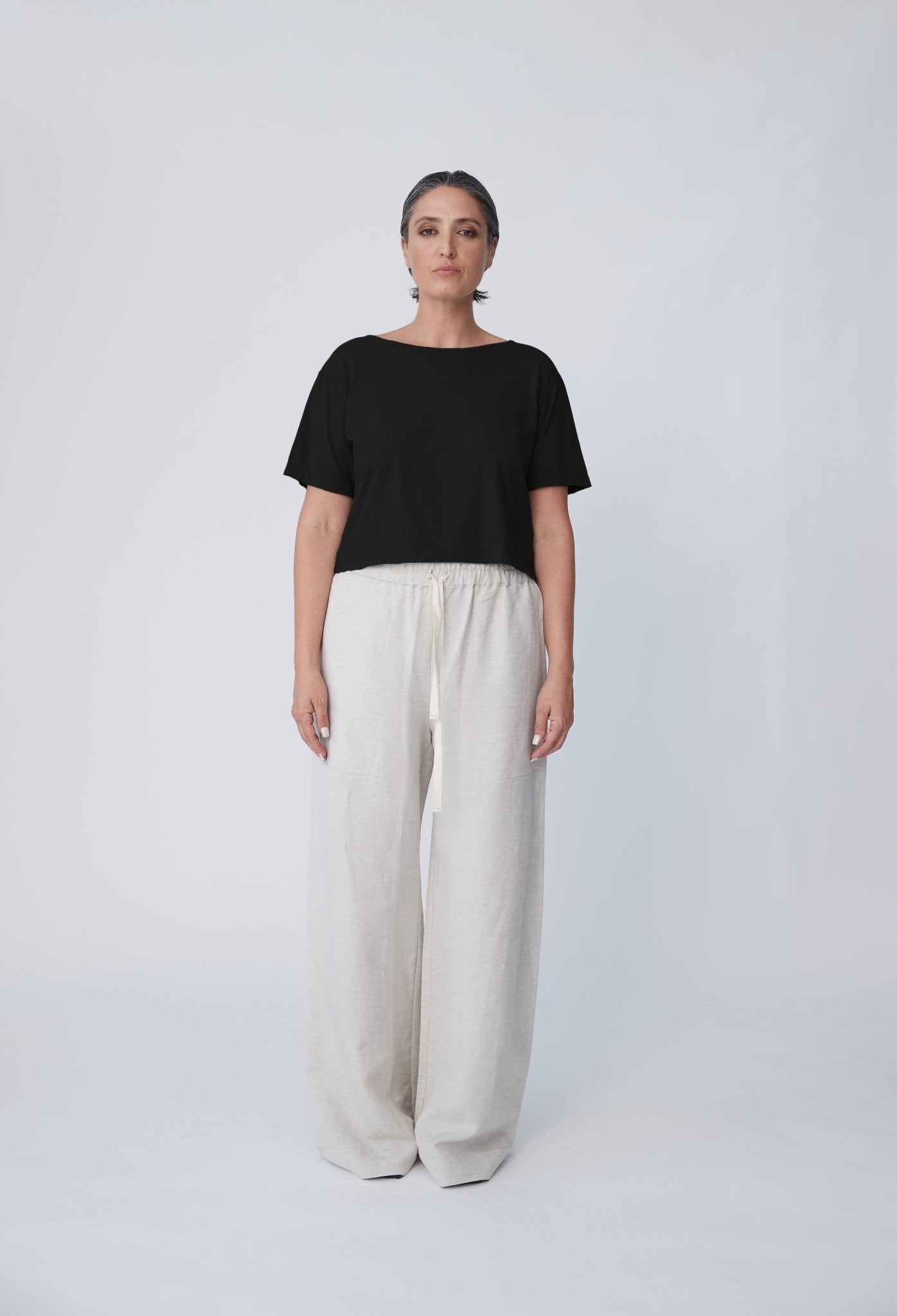 Organic Cotton Boxy Crop Tee - Black - Tluxe - stride