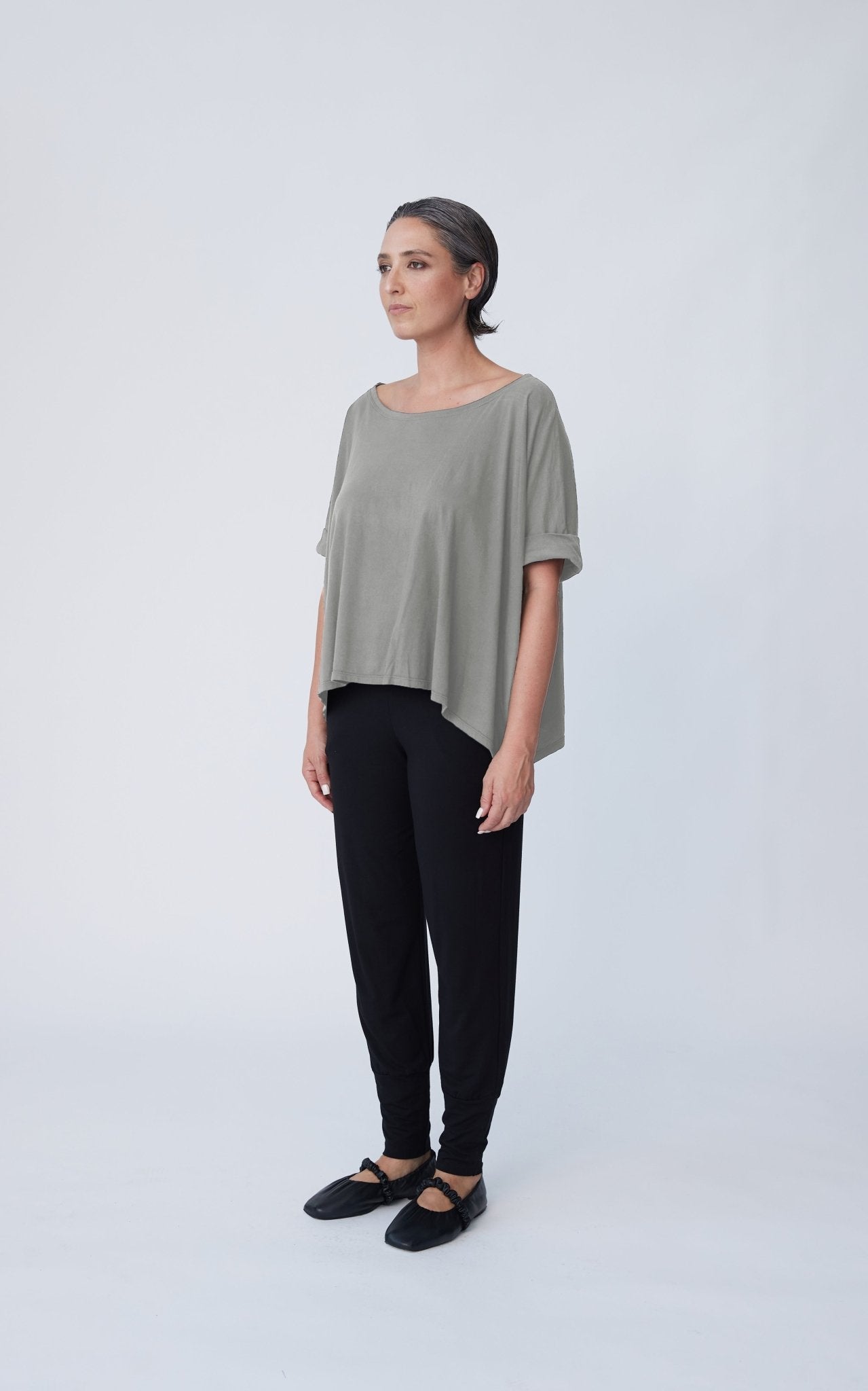 Organic Cotton Folded Sleeve Oversize Top - Clay - Tluxe - stride