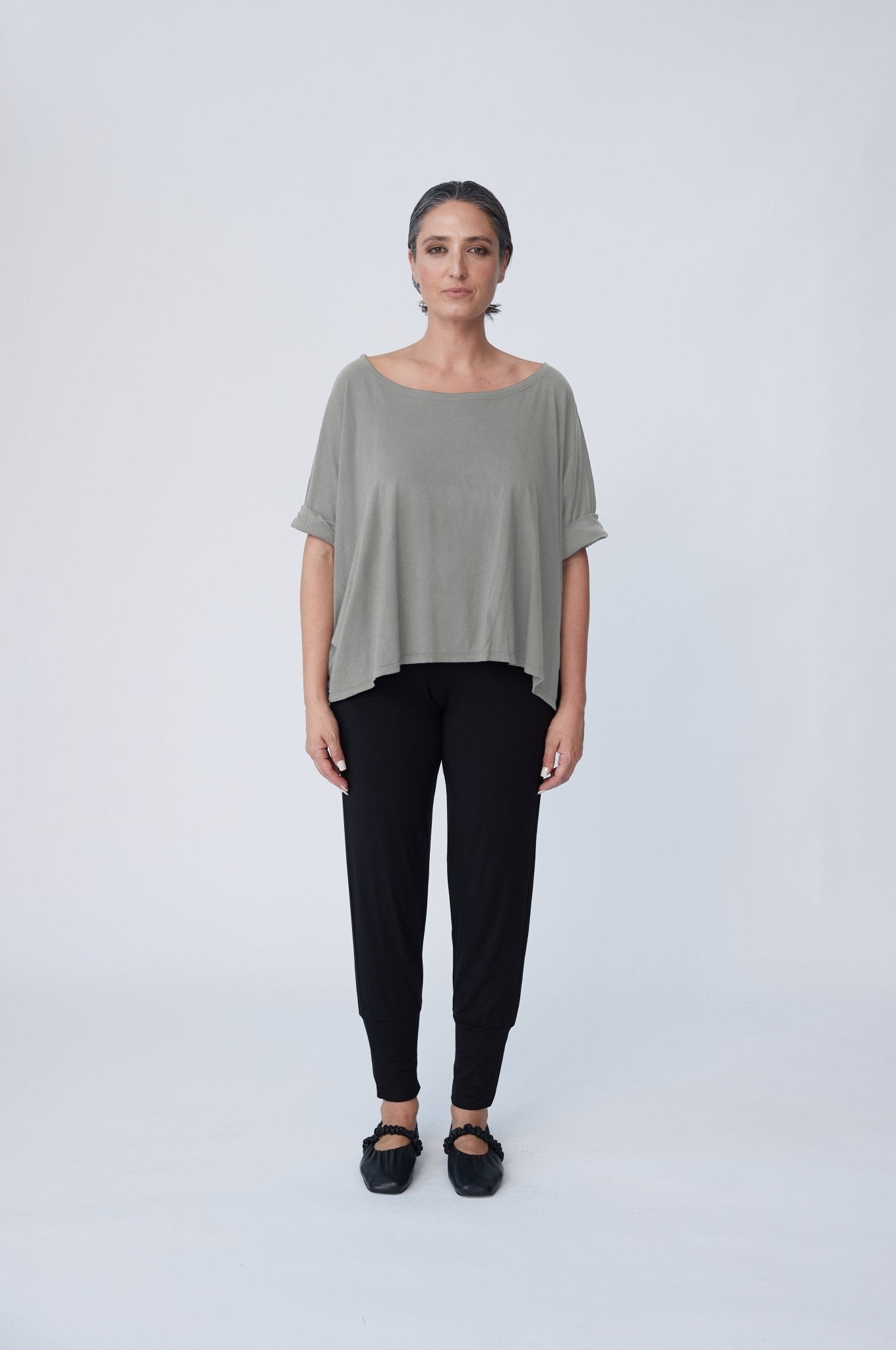 Organic Cotton Folded Sleeve Oversize Top - Clay - Tluxe - stride