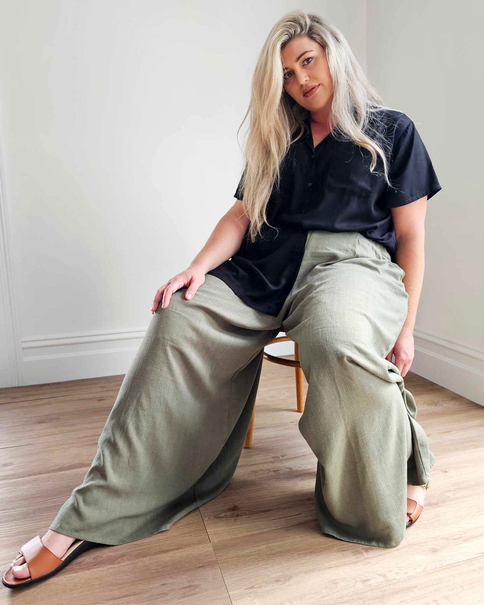 Palazzo Wide Leg Pants // Olive Linen - Hope & Harvest - stride