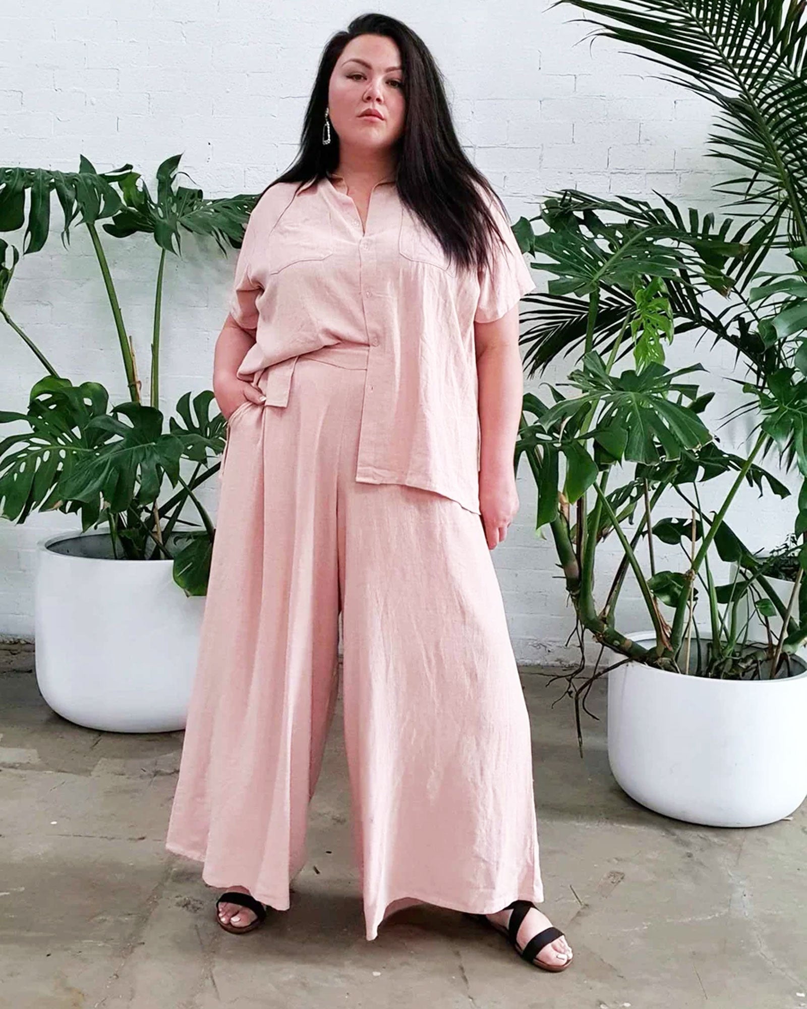 Palazzo Wide Leg Pants // Pink Linen - Hope & Harvest - stride