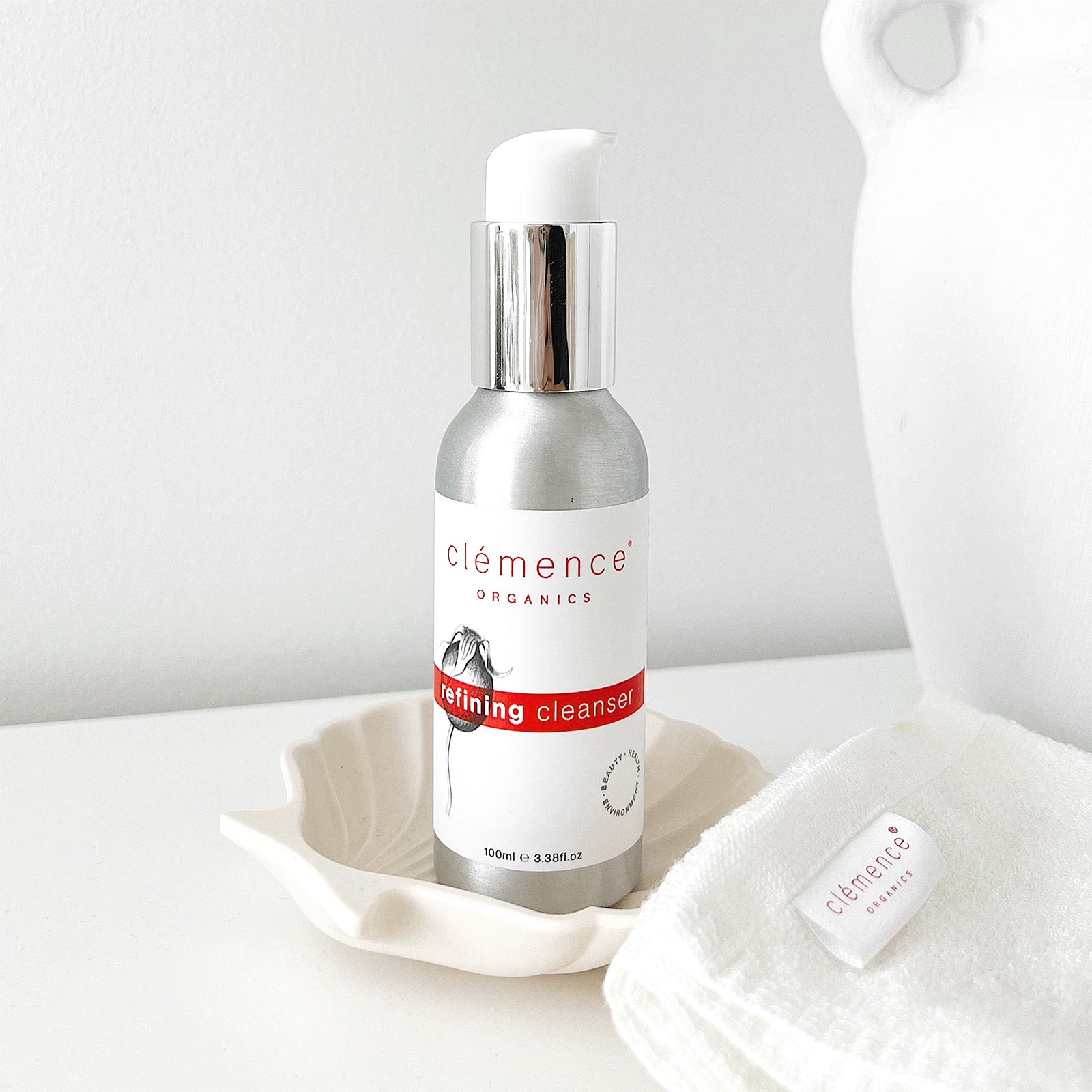 Refining Cleanser + Luxurious Organic Face Cloth - Clemence Organics - stride