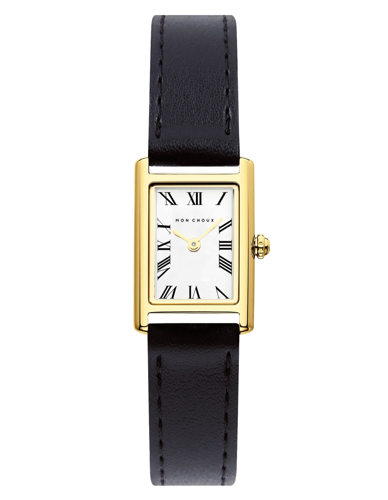 RENDEZVOUS - GOLD STAINLESS STEEL WATCH - NOIR VEGAN LEATHER | GRAPE - Mon Choux - stride