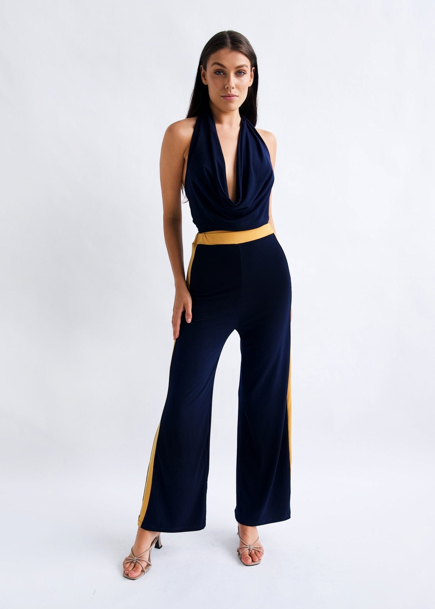 "Ri Ri" Pants and Halter Cowl Neck Top Set - Why Mary - stride