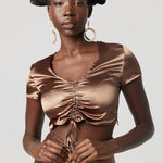 Shimmer Satin Top Chocolate - Why Mary - stride