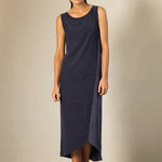 Silk & Organic Cotton Splice Dress - Dark Navy - Tluxe - stride