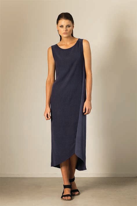 Silk & Organic Cotton Splice Dress - Dark Navy - Tluxe - stride