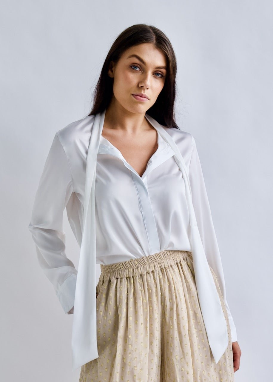 Silky White Long Sleeve Blouse - Why Mary - stride