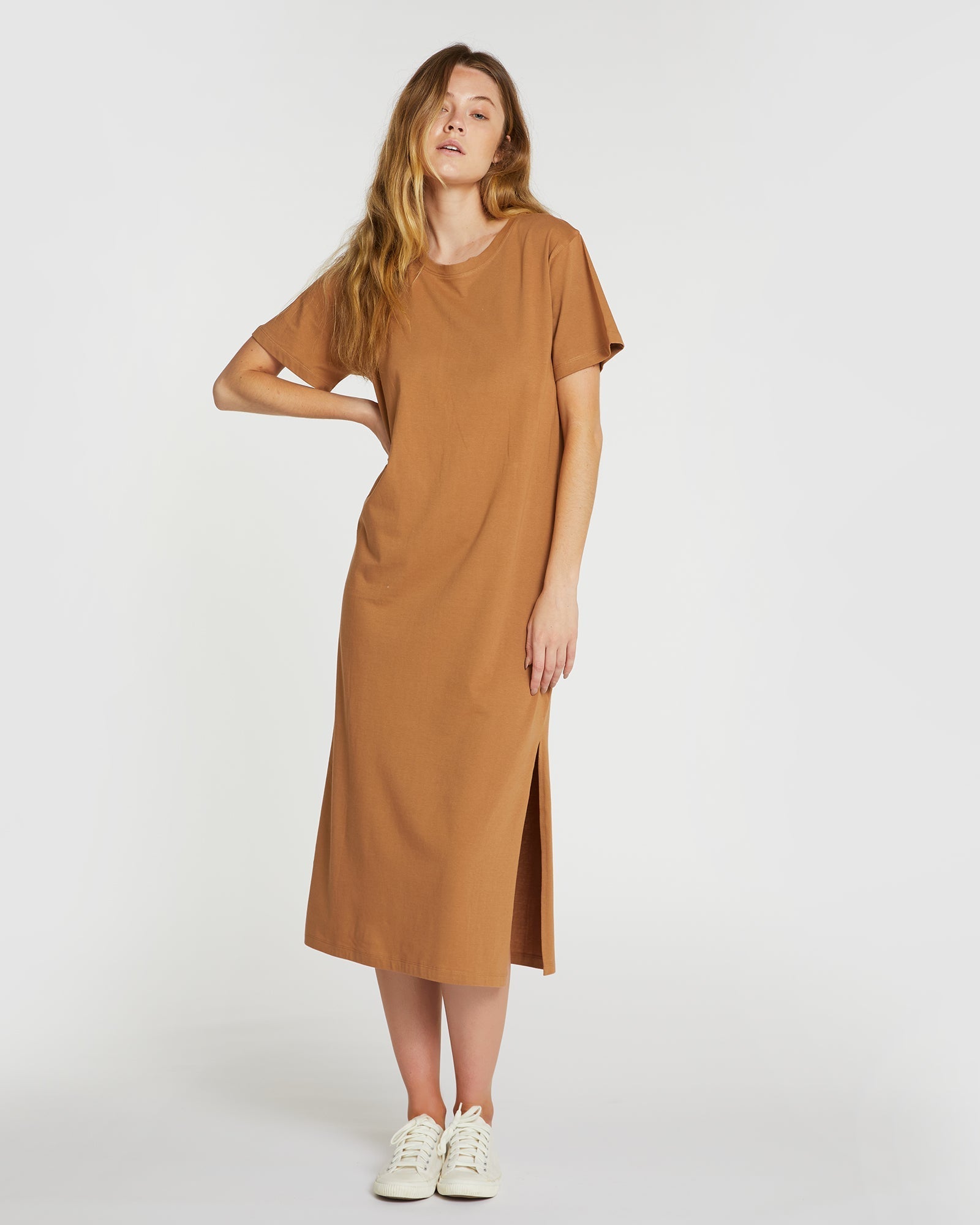 The Boxy Tee Dress | Tobacco Brown - Cloth & Co - stride