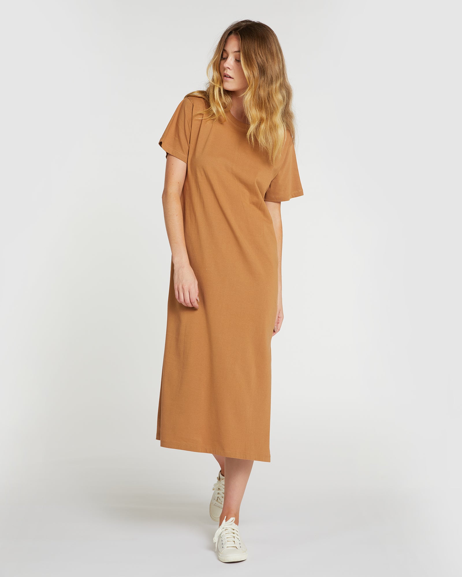 The Boxy Tee Dress | Tobacco Brown - Cloth & Co - stride