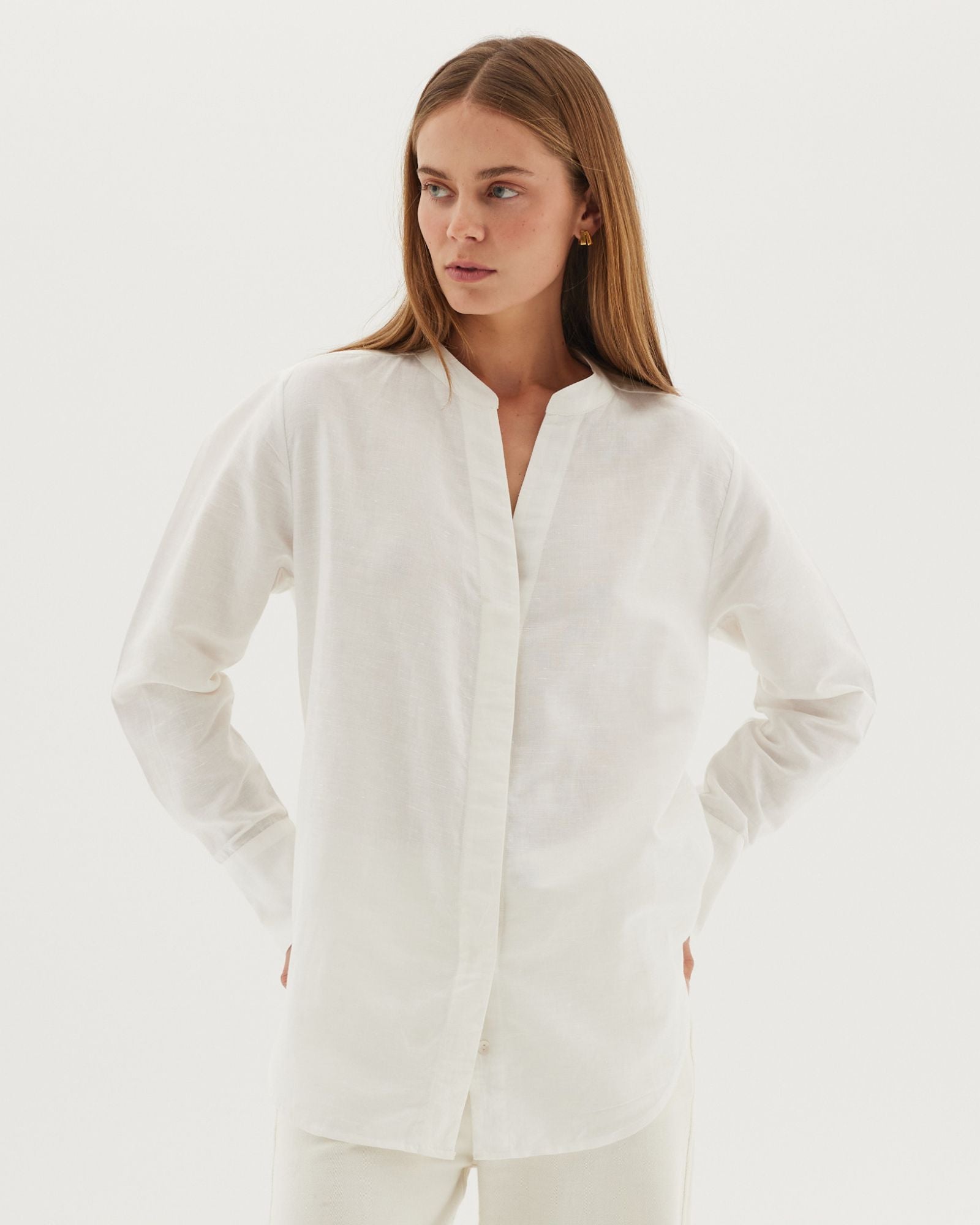 The Collarless Shirt | White - Cloth & Co - stride