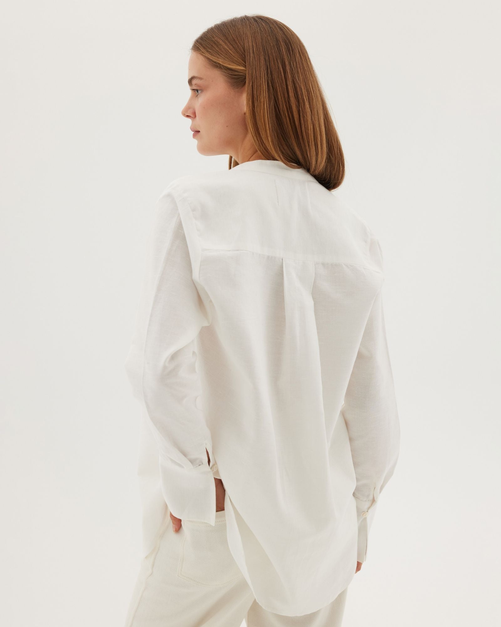 The Collarless Shirt | White - Cloth & Co - stride