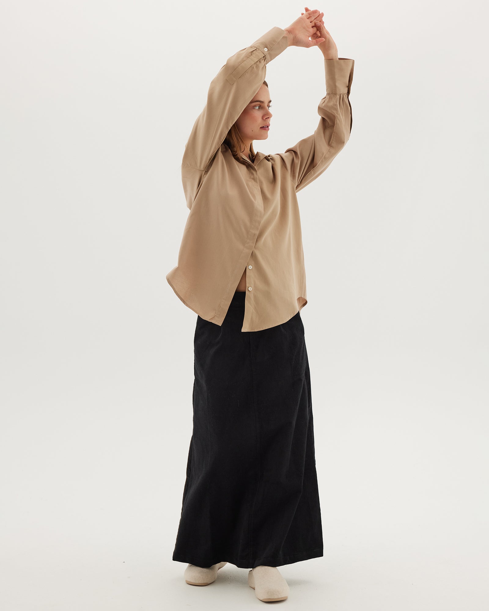 The Corduroy Tailored Skirt | Black - Cloth & Co - stride