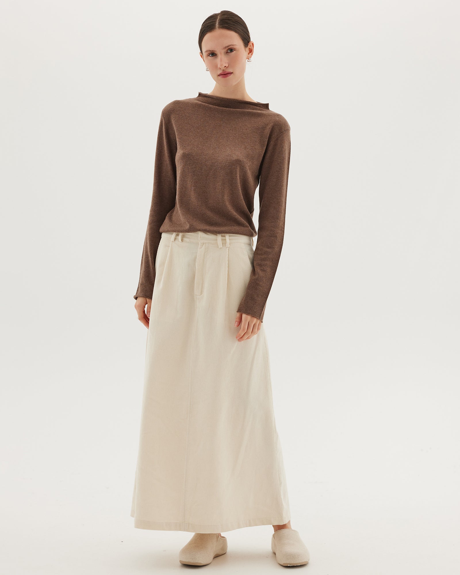 The Corduroy Tailored Skirt | Winter White - Cloth & Co - stride