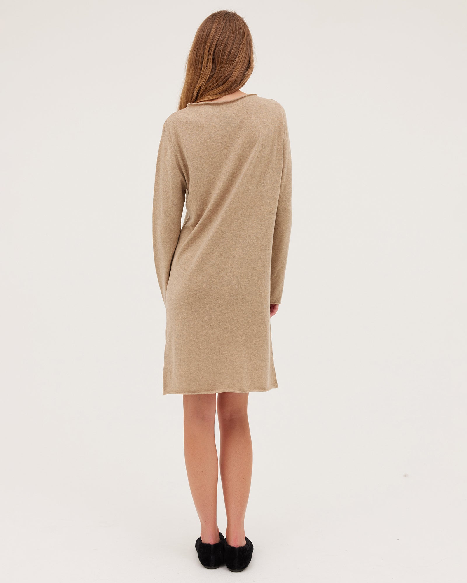 The Funnel Neck Dress | Oatmeal - Cloth & Co - stride