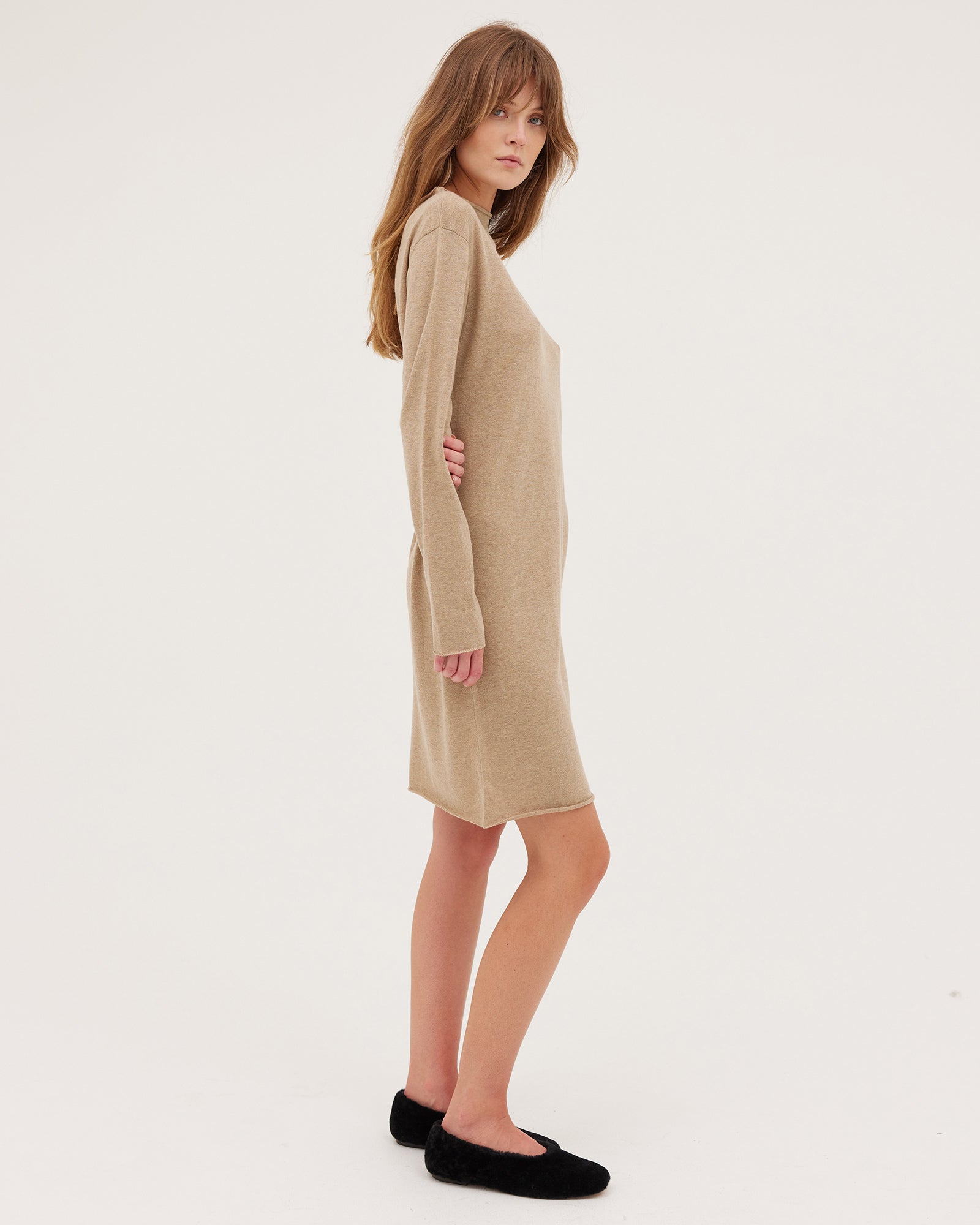 The Funnel Neck Dress | Oatmeal - Cloth & Co - stride